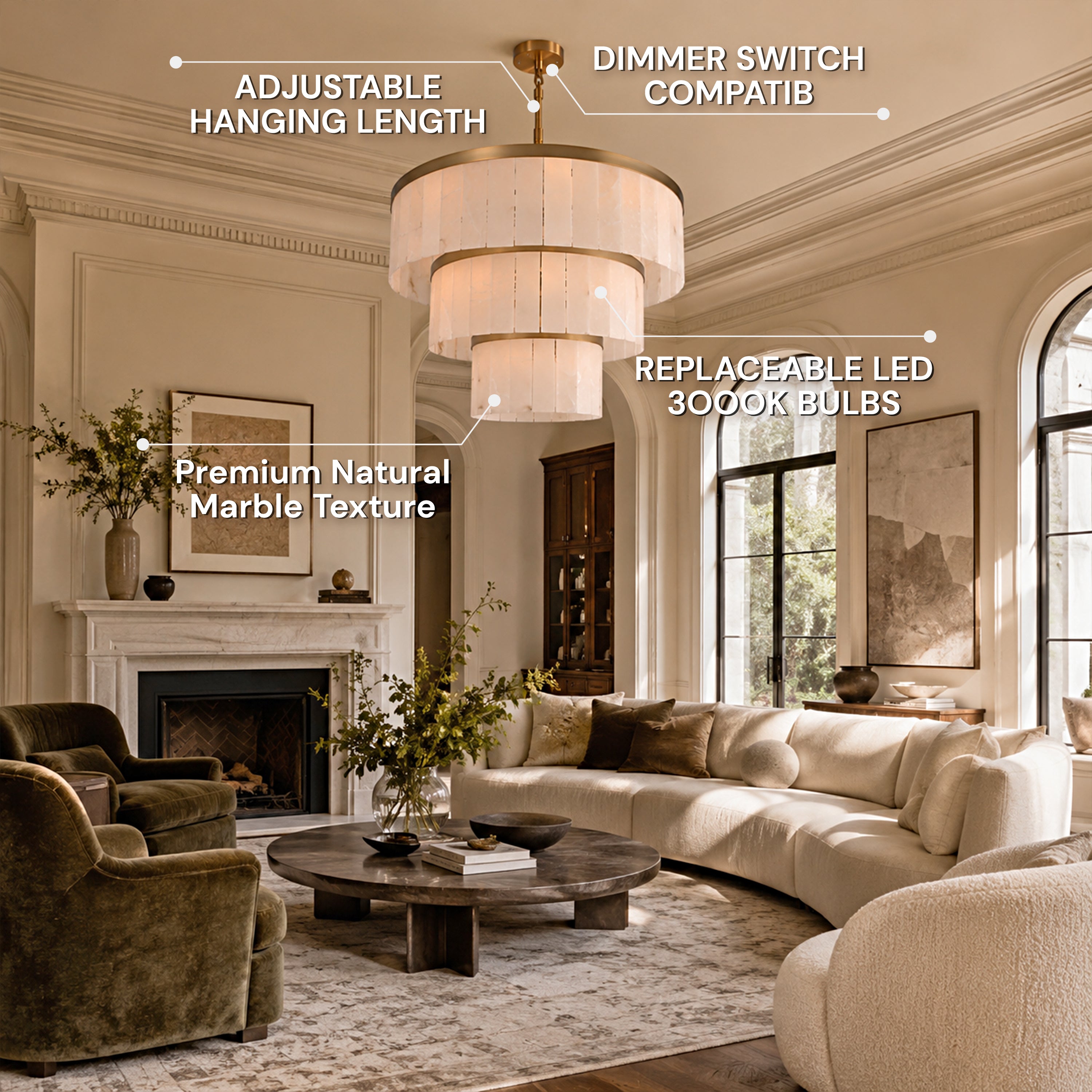 Celestia Alabaster Tiered Round Chandelier 60"D