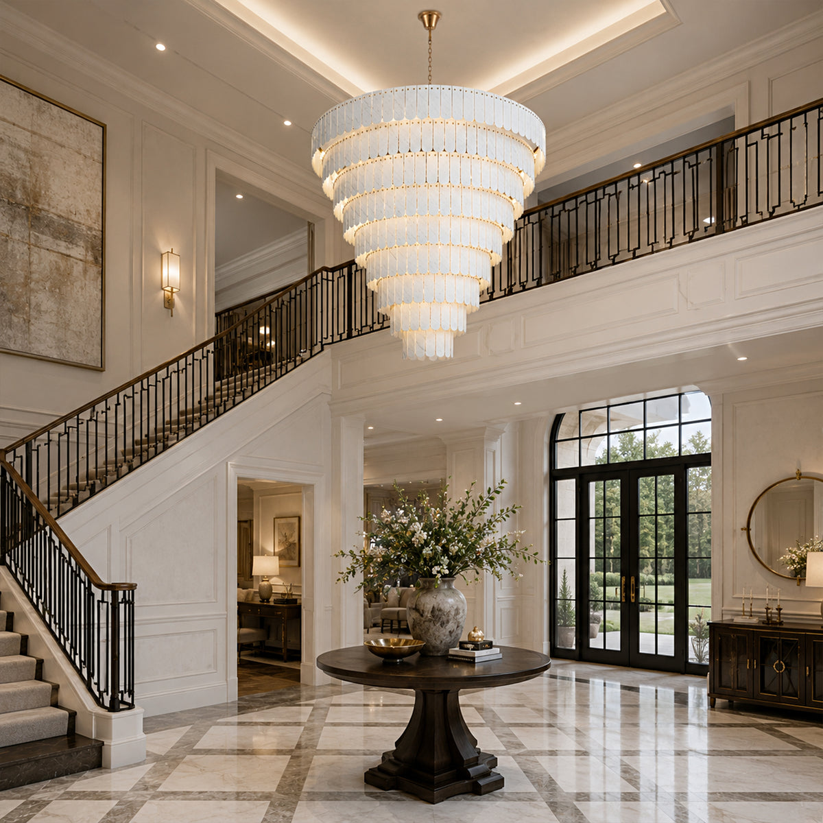 Pietra Porcelain White Marble Tiered Chandelier 79.8"D