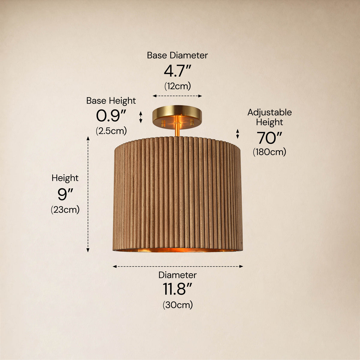 Eldwyne Oak Ribbed Drum Flush Mount 11.8"D