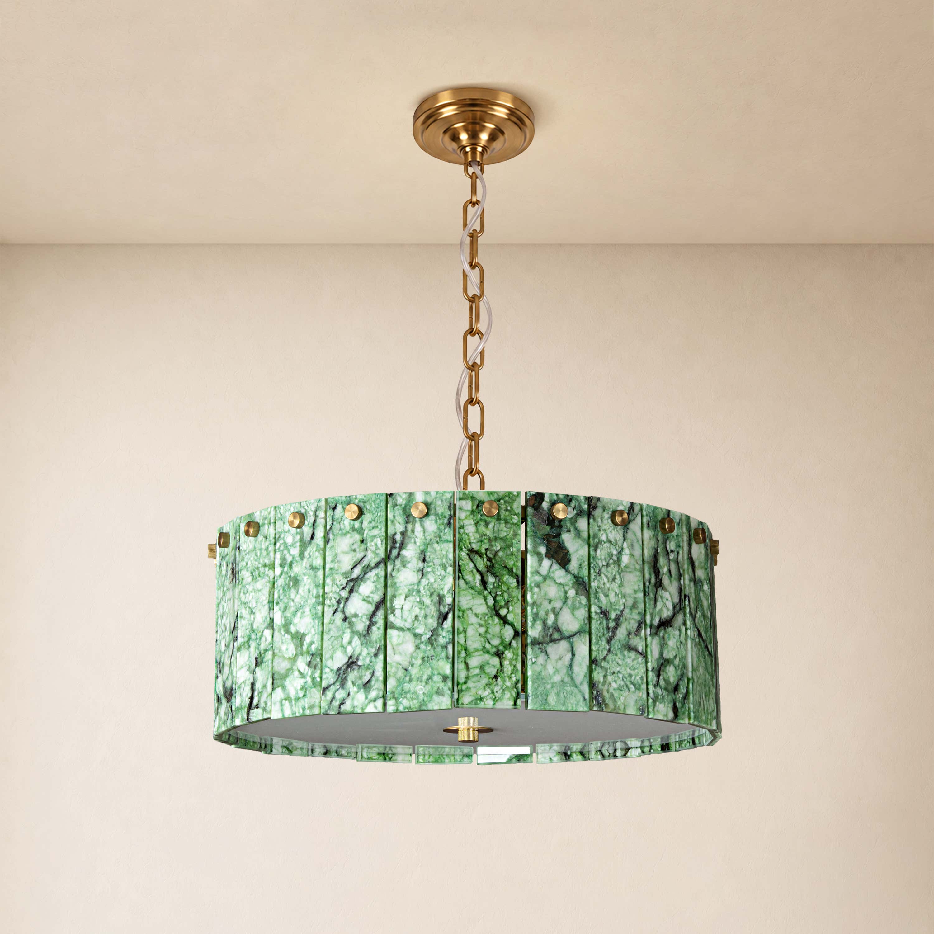 Pietra Green Marble Drum Chandelier 15.7"D