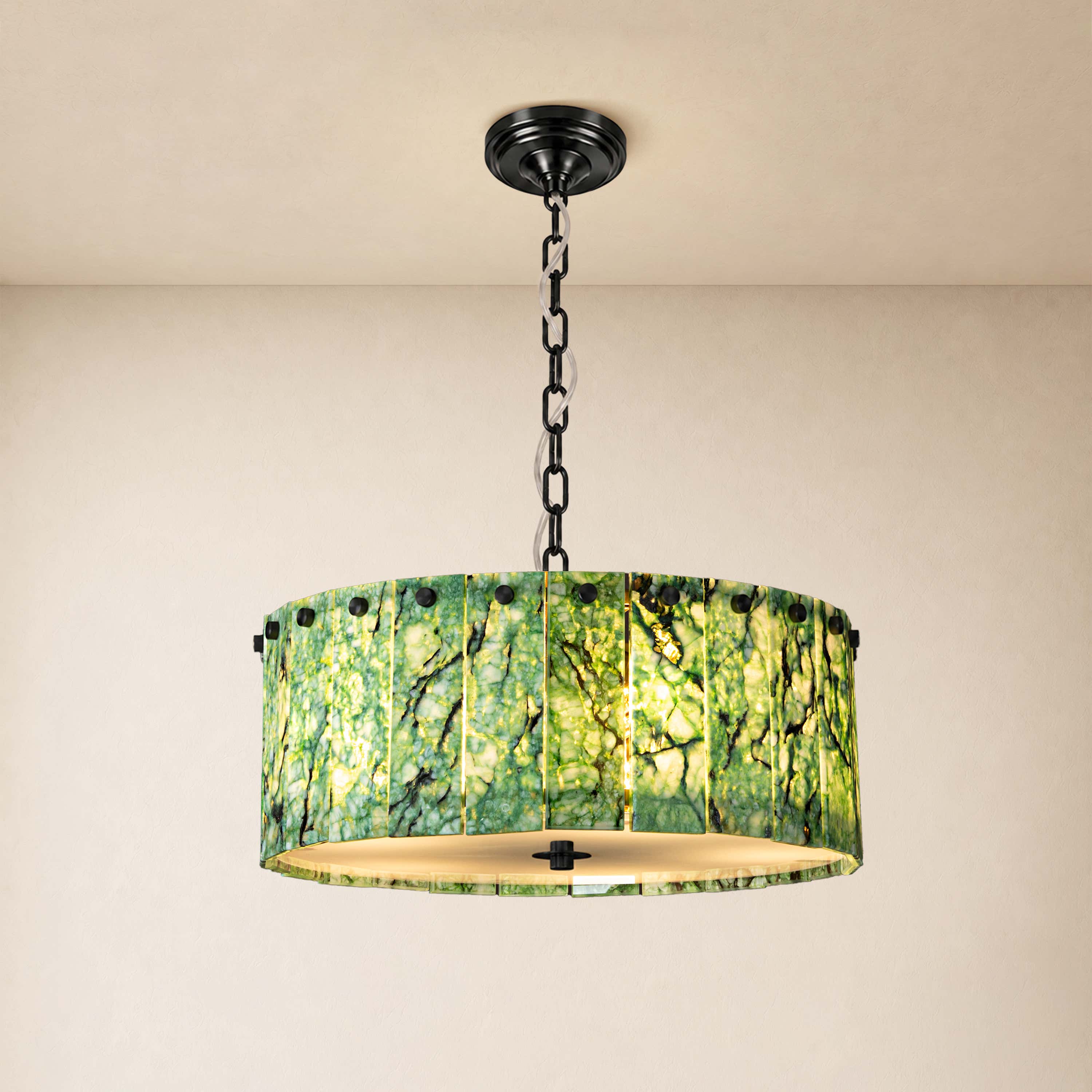 Pietra Green Marble Drum Chandelier 15.7"D
