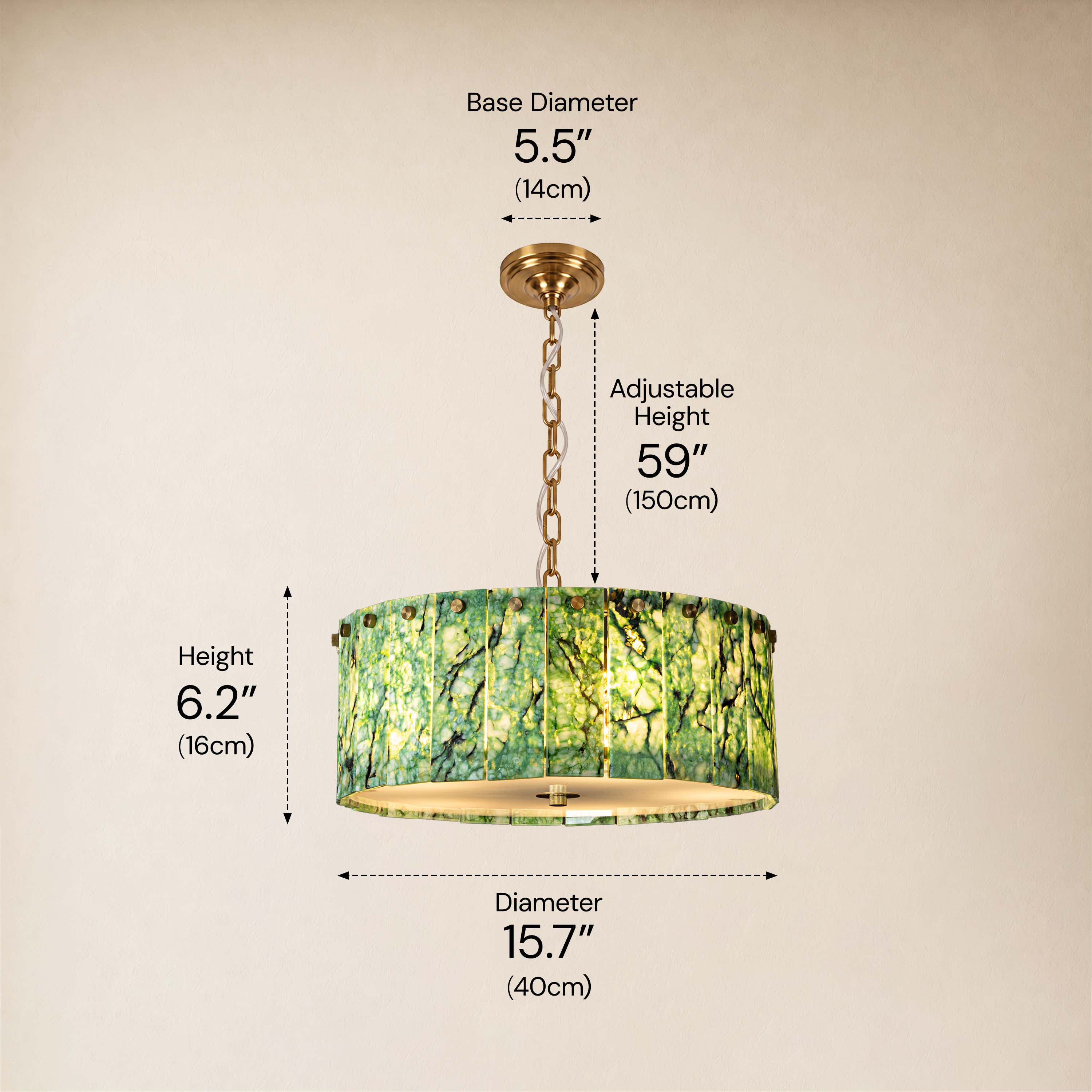 Pietra Green Marble Drum Chandelier 15.7"D