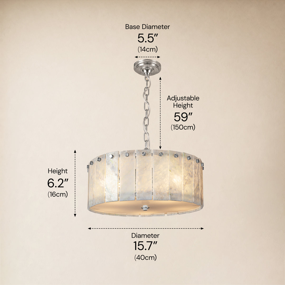 Pietra Quartzite Drum Chandelier 15.7"D
