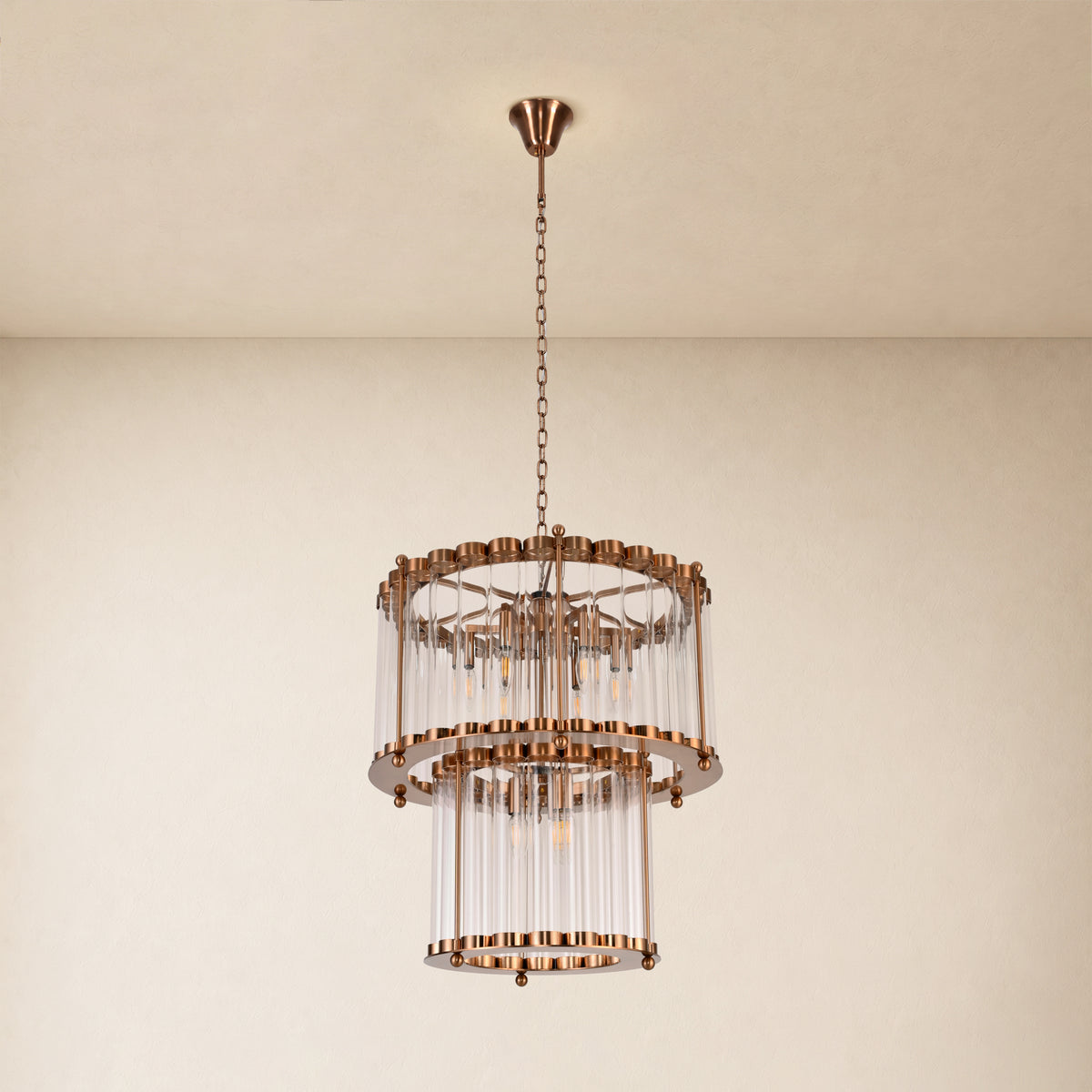 Rovella Glass Rod Tiered Round Chandelier 20.8"D