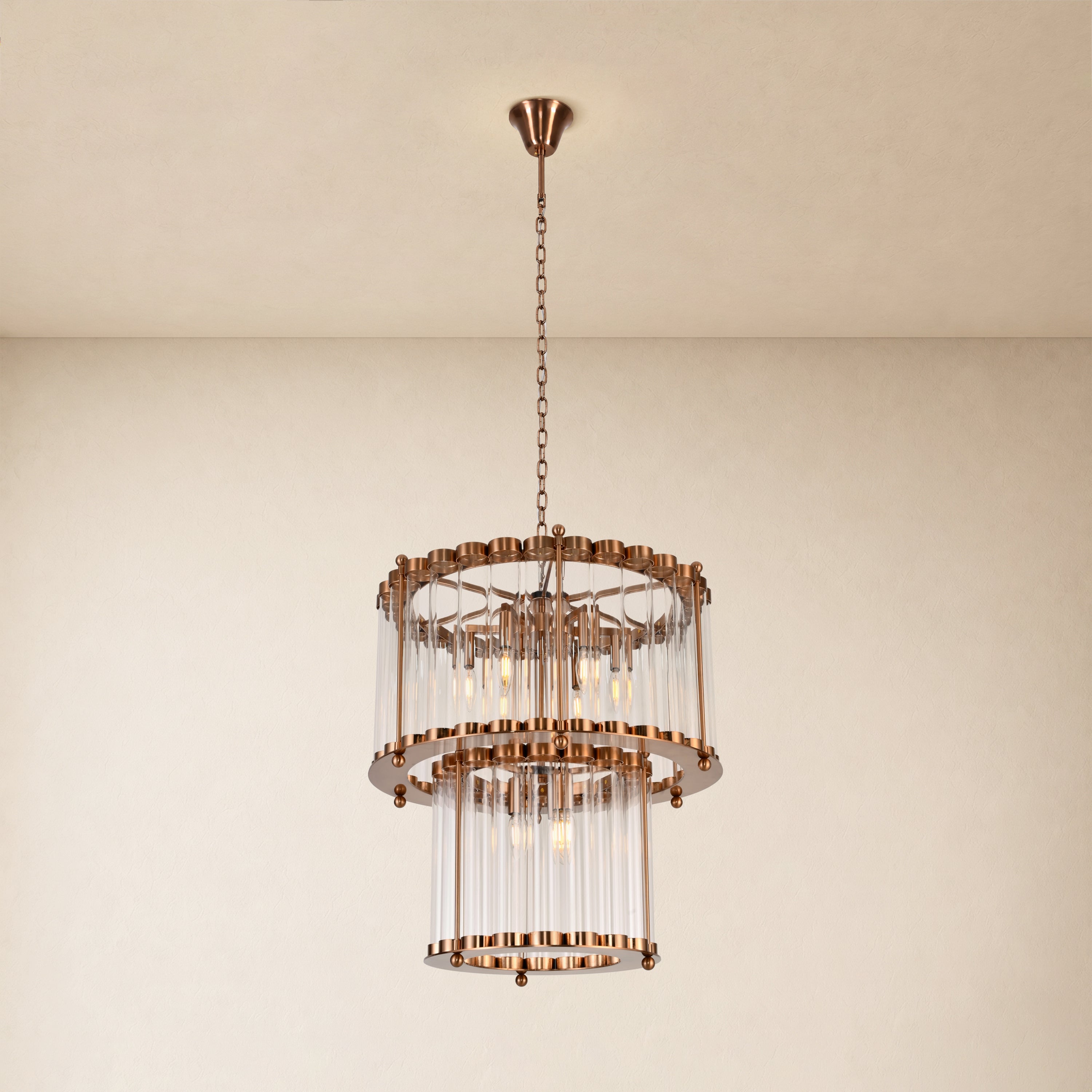 Rovella Glass Rod Tiered Round Chandelier 20.8"D