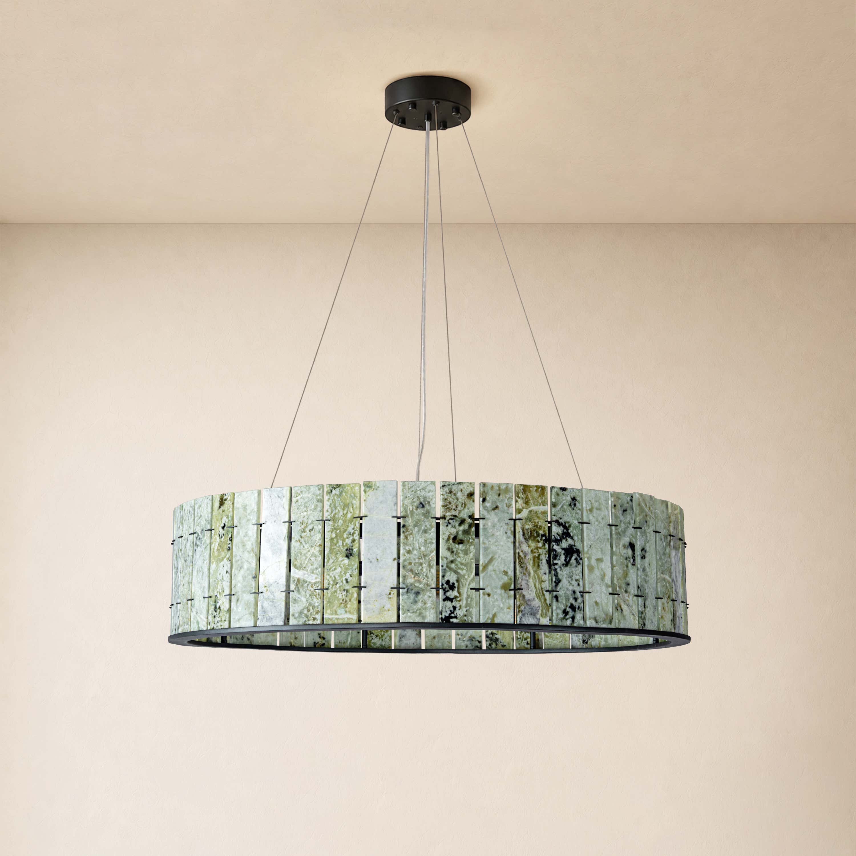 Pietra Verde Stone Drum Chandelier 23.6" 31.4"D