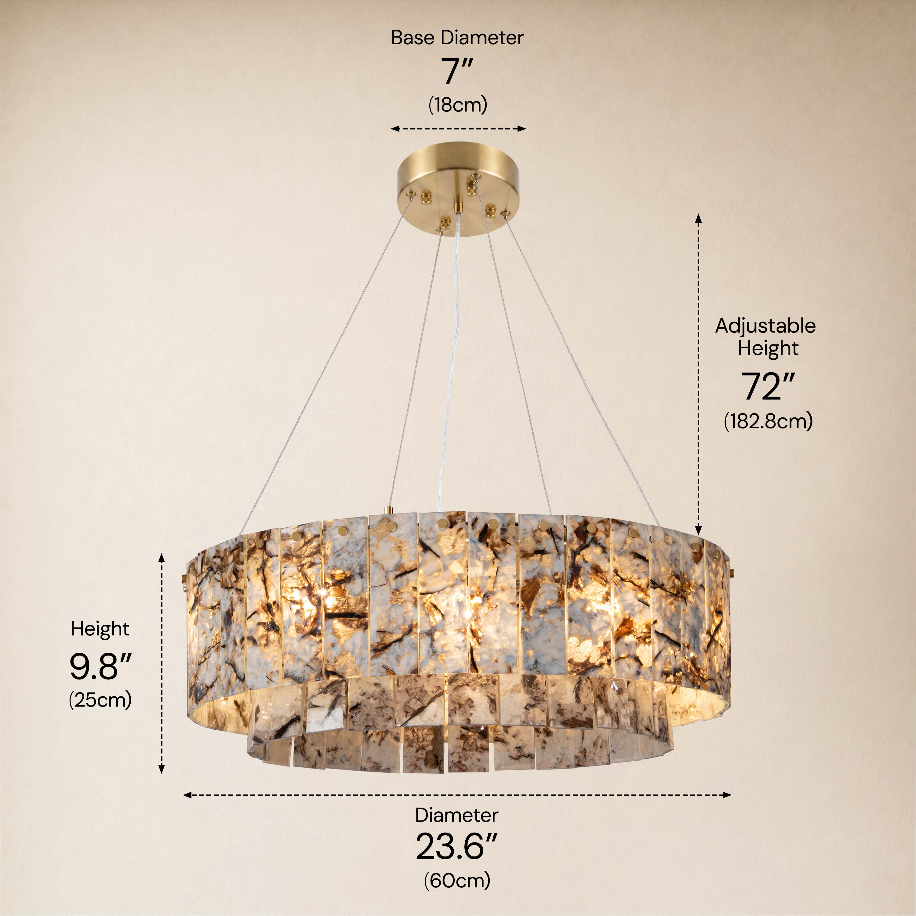 Pietra Quartzite Drum Chandelier 23.6"D