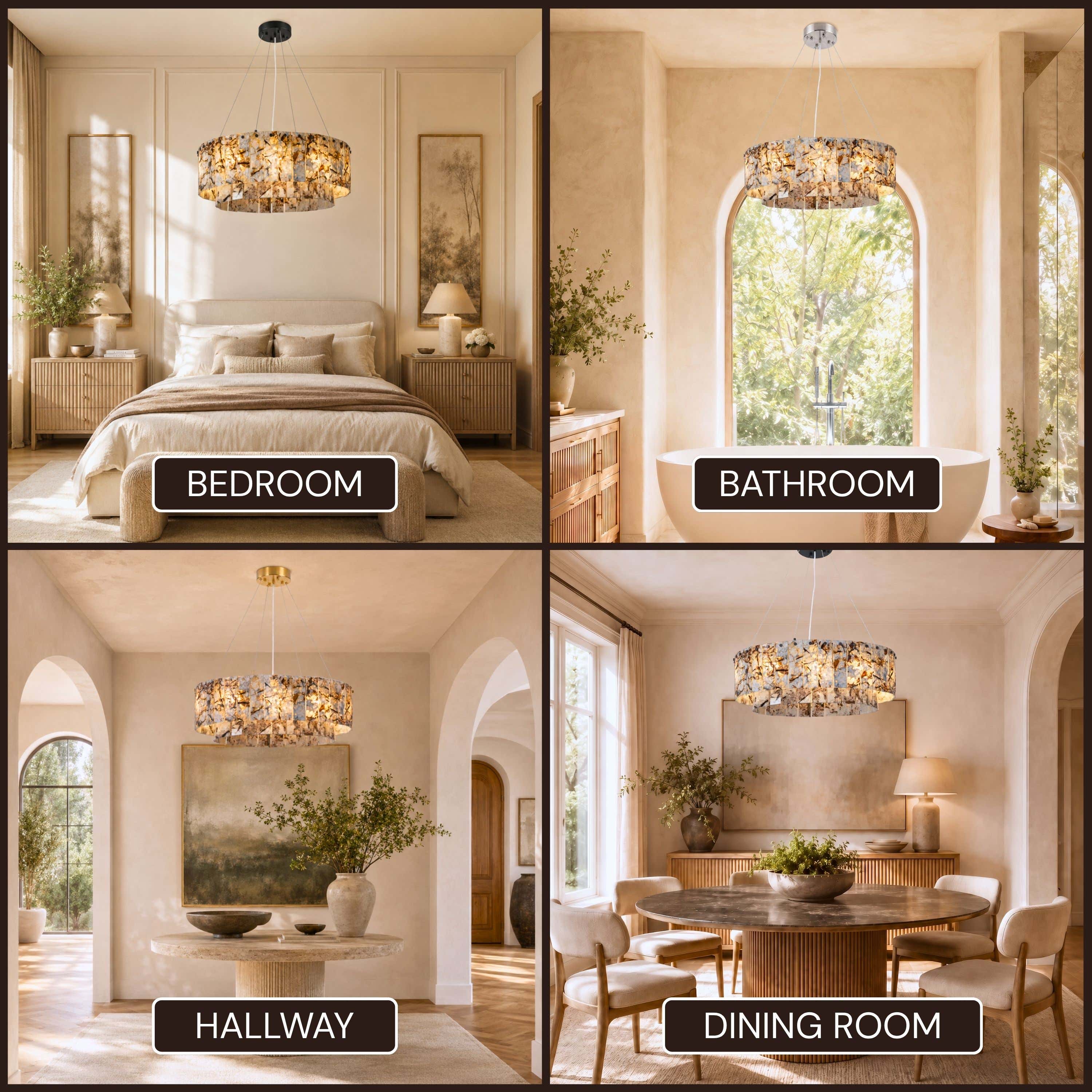 Pietra Quartzite Drum Chandelier 23.6"D