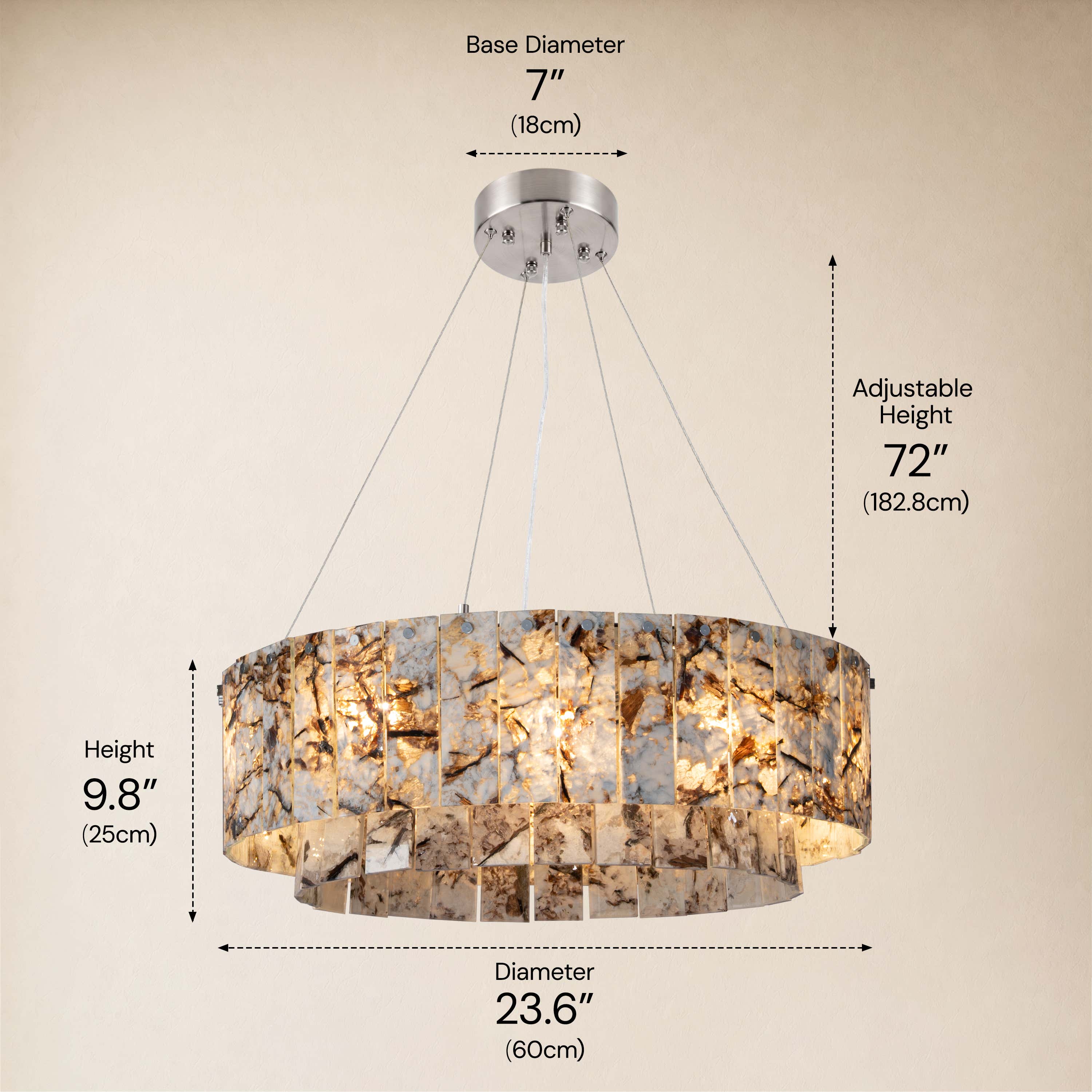 Pietra Quartzite Drum Chandelier 23.6"D