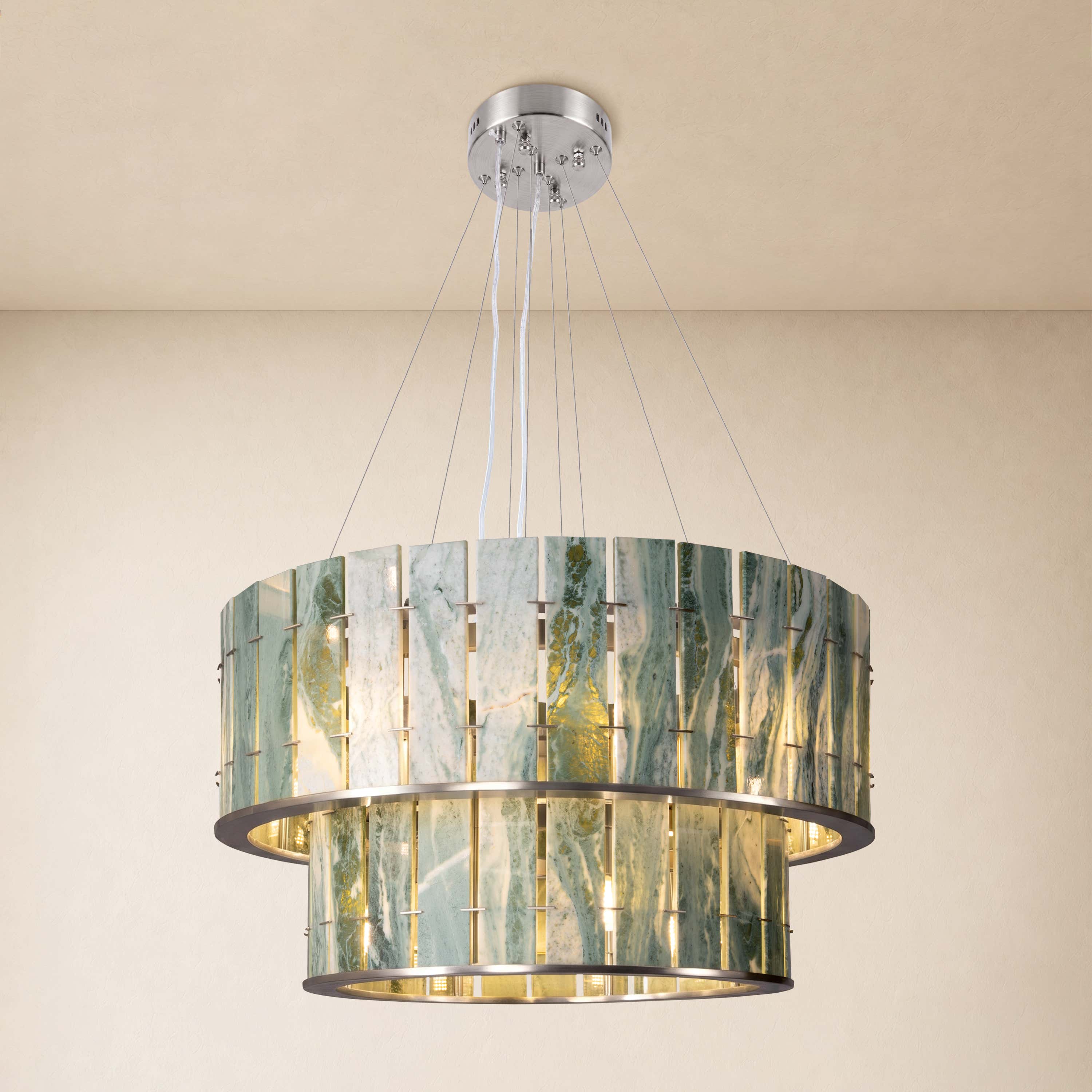 Pietra Verde Stone Two-Tier Round Chandelier 25.5"D