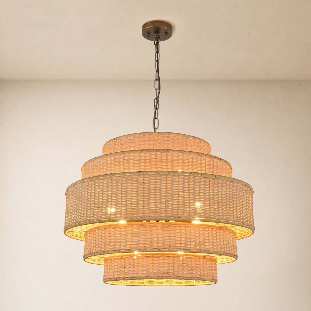 Cavana Rattan Tiered Round Chandelier 27.9"W