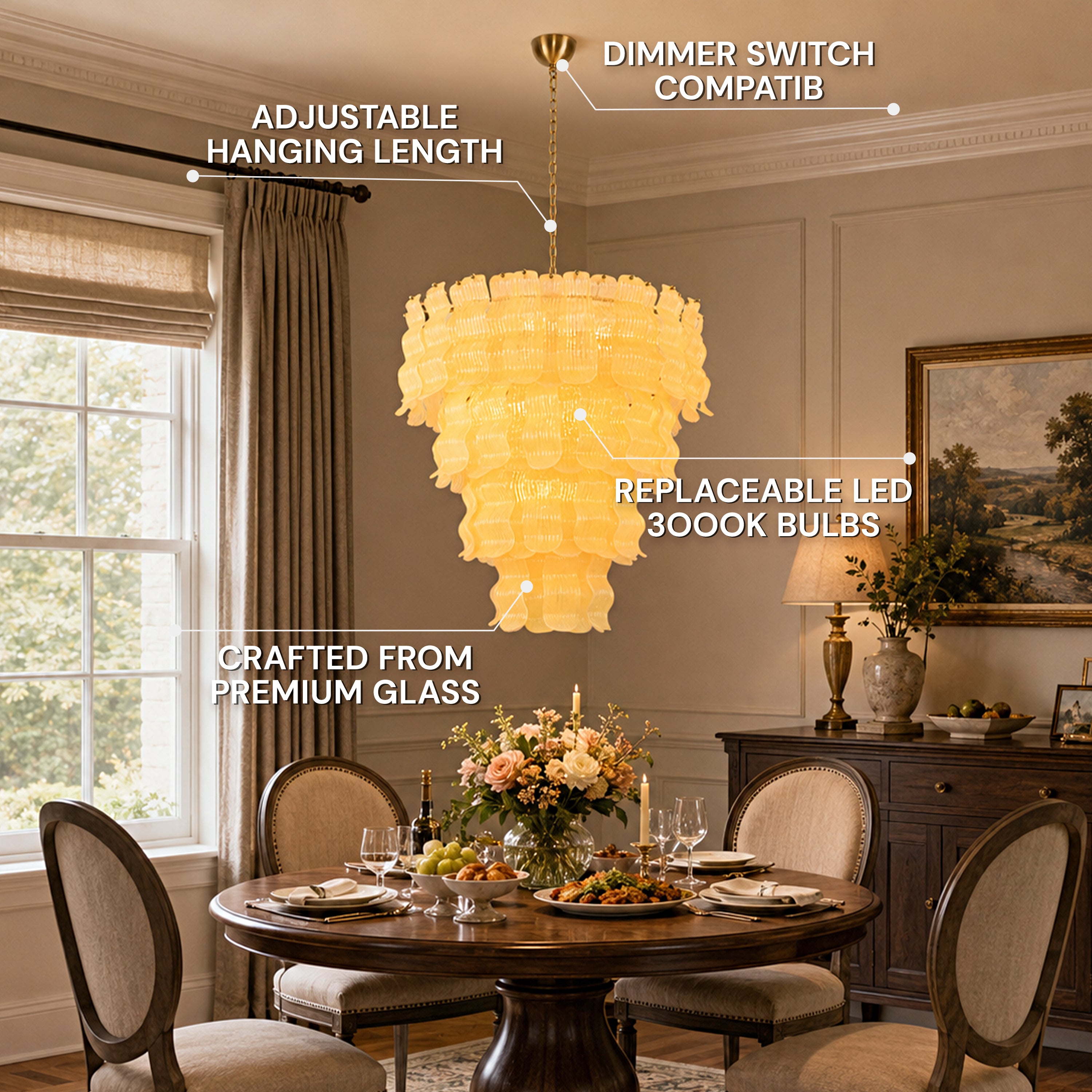 Solenne Rippled Glass Round Chandelier 29.5"D