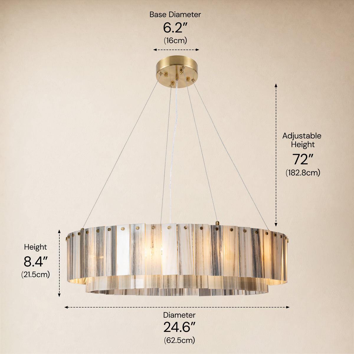 Pietra Golden Strata Marble Round Drum Chandelier 23.6"D