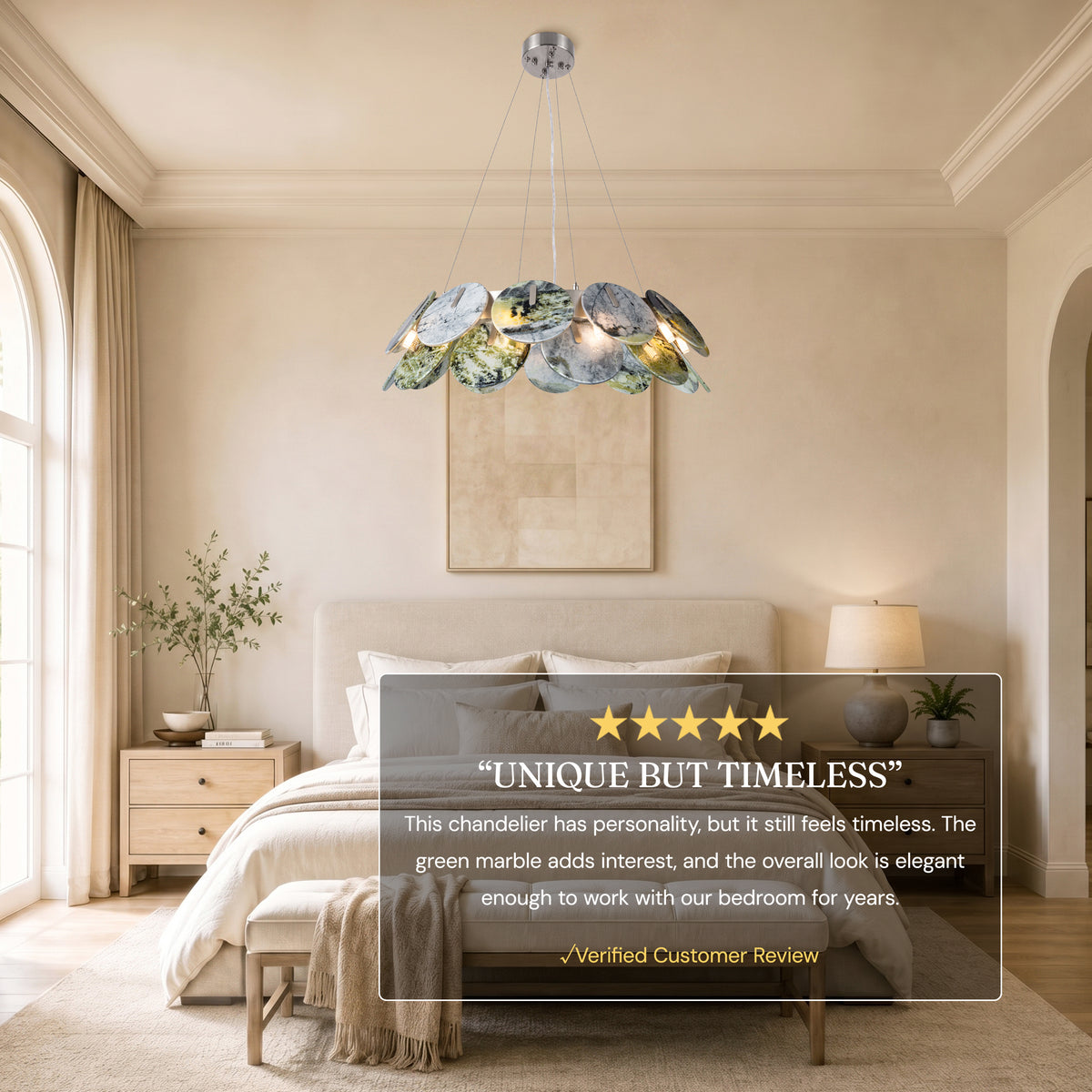 Pietra Green Marble Disc Chandelier 31.4"D