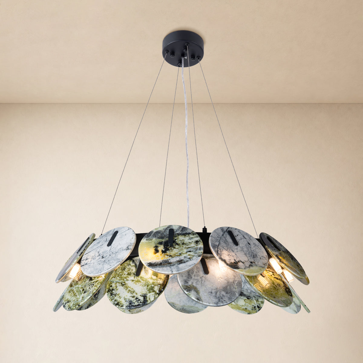 Pietra Green Marble Disc Chandelier 31.4"D