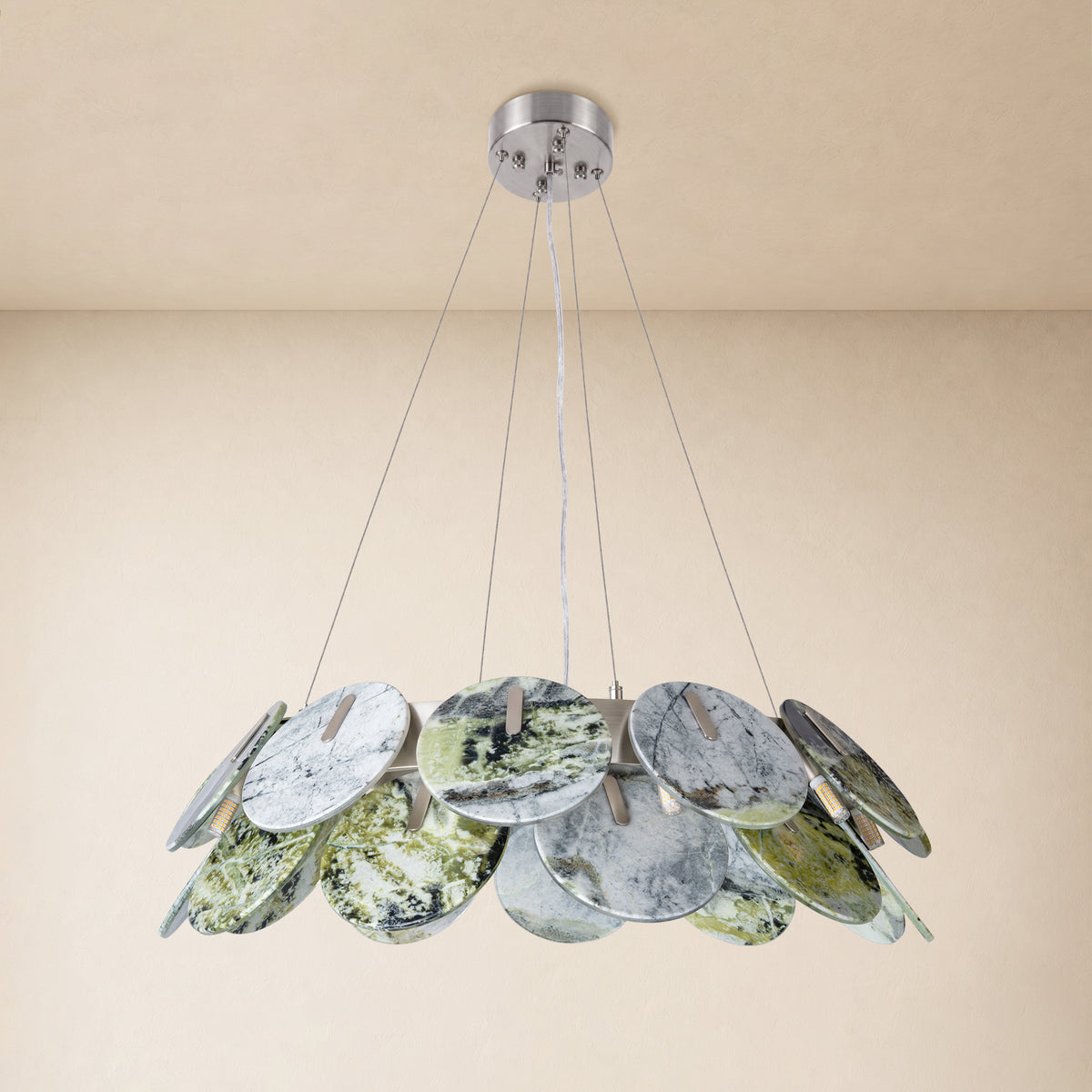 Pietra Green Marble Disc Chandelier 31.4"D