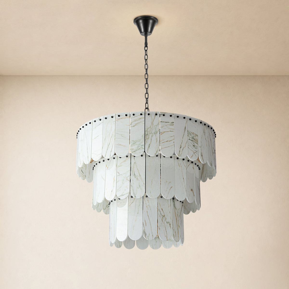 Pietra Willow White Marble Tiered Drum Chandelier 33.4"D