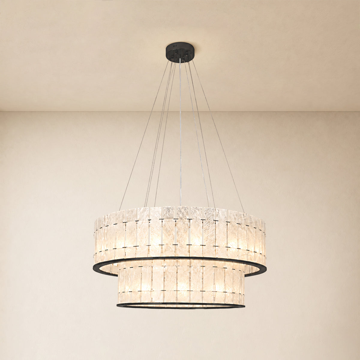 Pietra Arctic White Marble Round Drum Chandelier 33.4"D