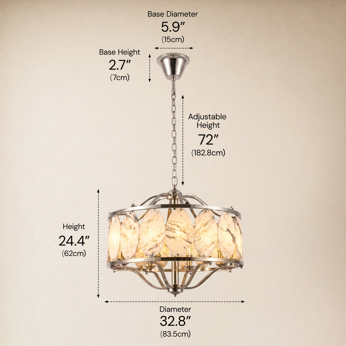 Pietra White Ink Marble Round Chandelier 33.4"D