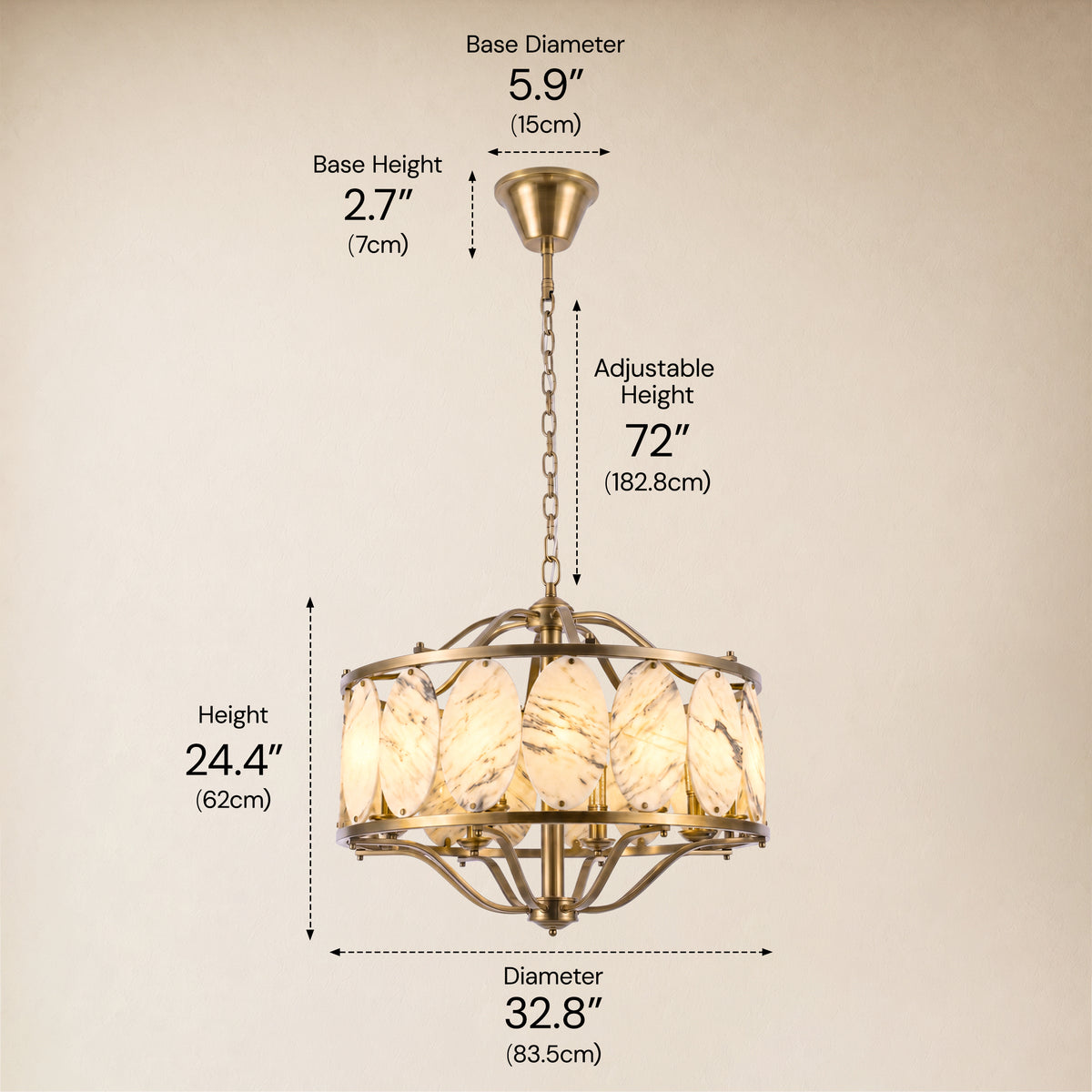 Pietra White Ink Marble Round Chandelier 33.4"D