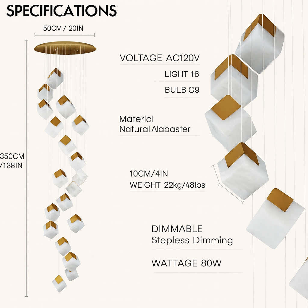 Dave Alabaster High Ceiling Staircase Chandelier 20"D#Finish_Gold