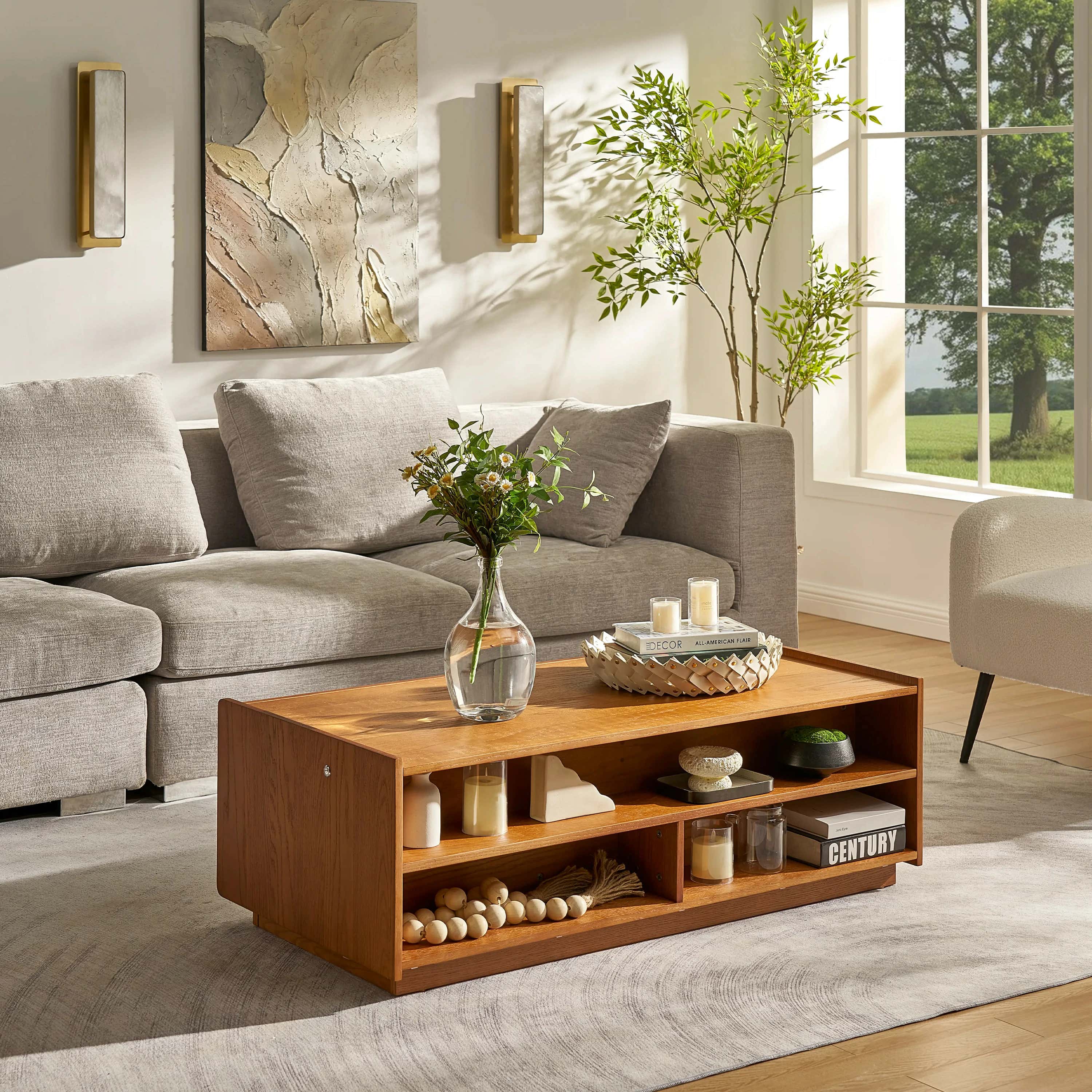 Devon Oak Media Console And Coffee Table Set