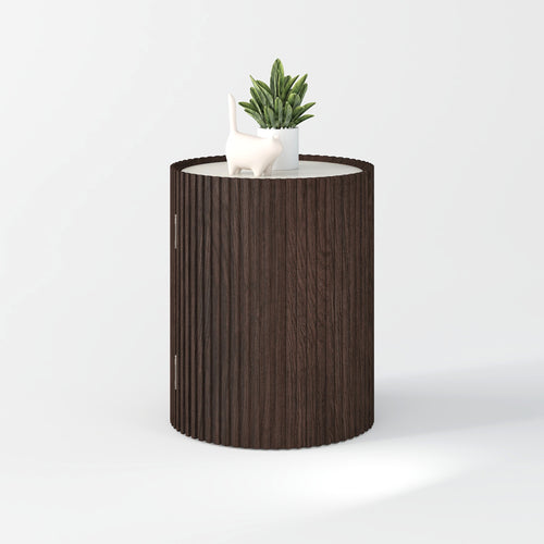 Dark Walnut Fluted Round Side Table 16"W