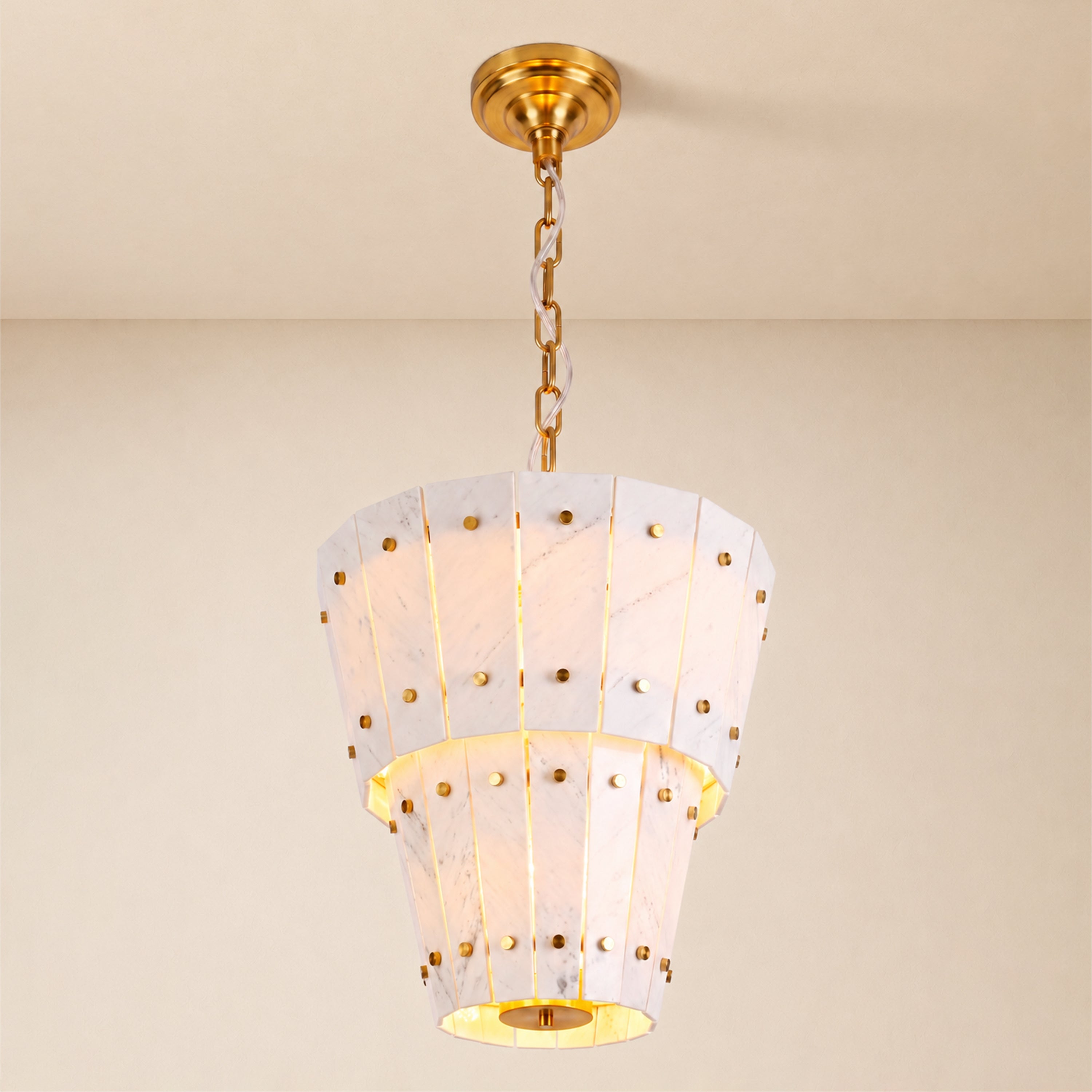 Pietra White Quartzite Round Chandelier 23.6"D