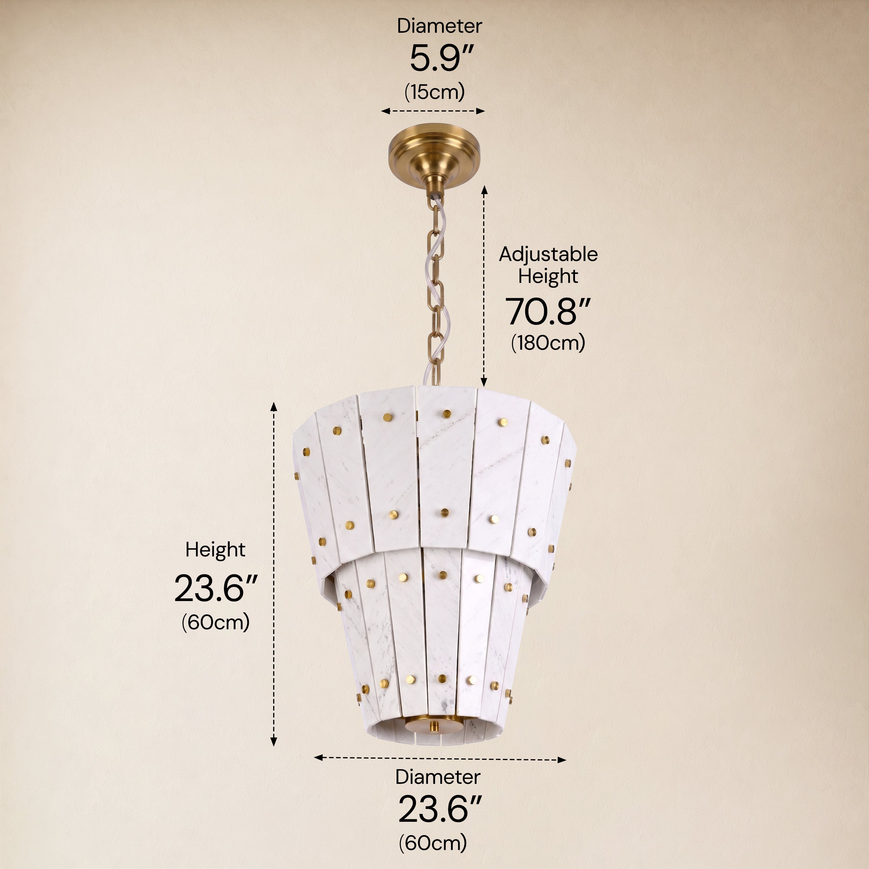 Pietra White Quartzite Round Chandelier 23.6"D