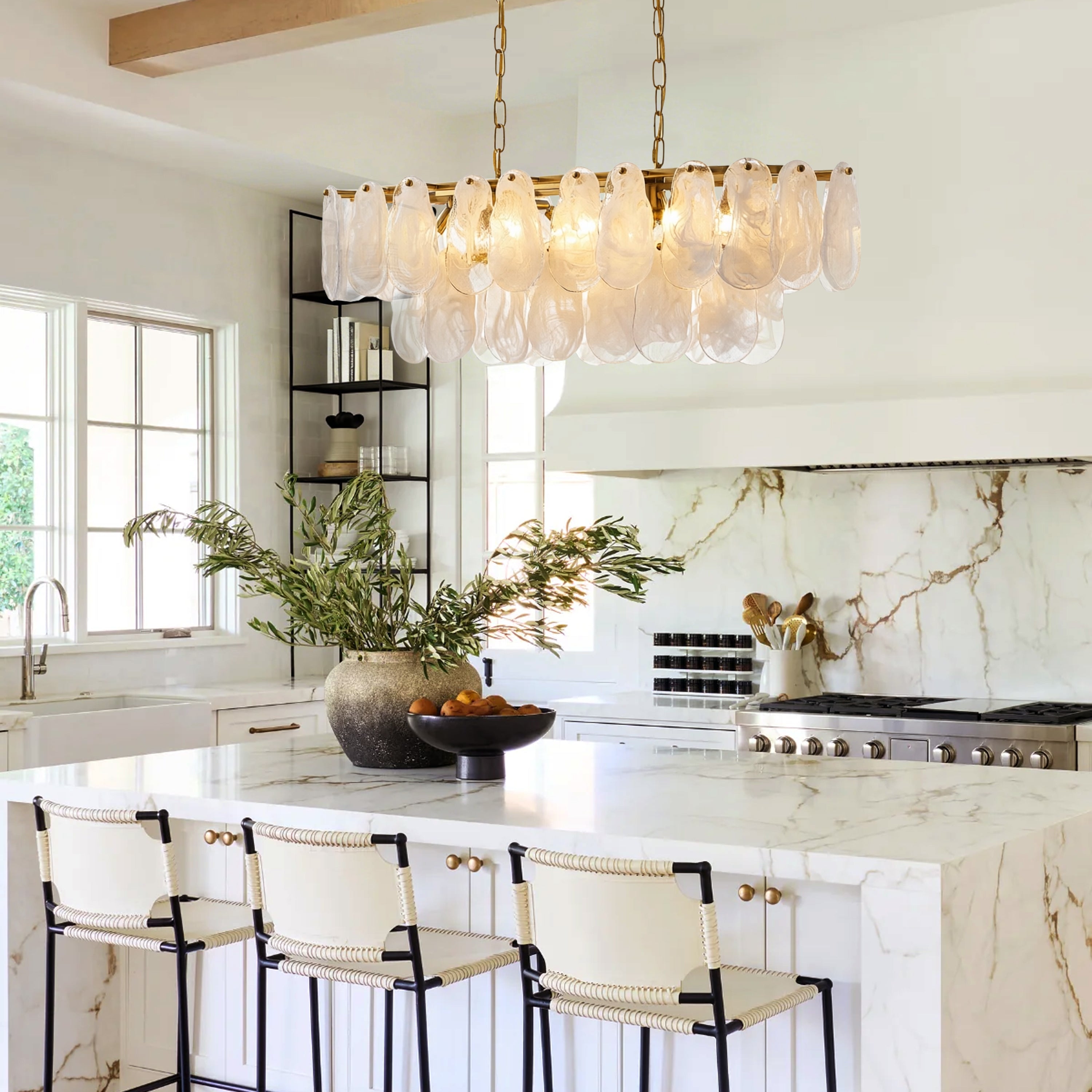 Elaris Glass Cloud Rectangular Chandelier 90cm W