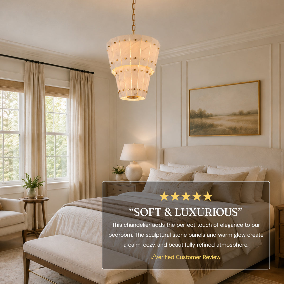 Pietra White Quartzite Round Chandelier 23.6"D