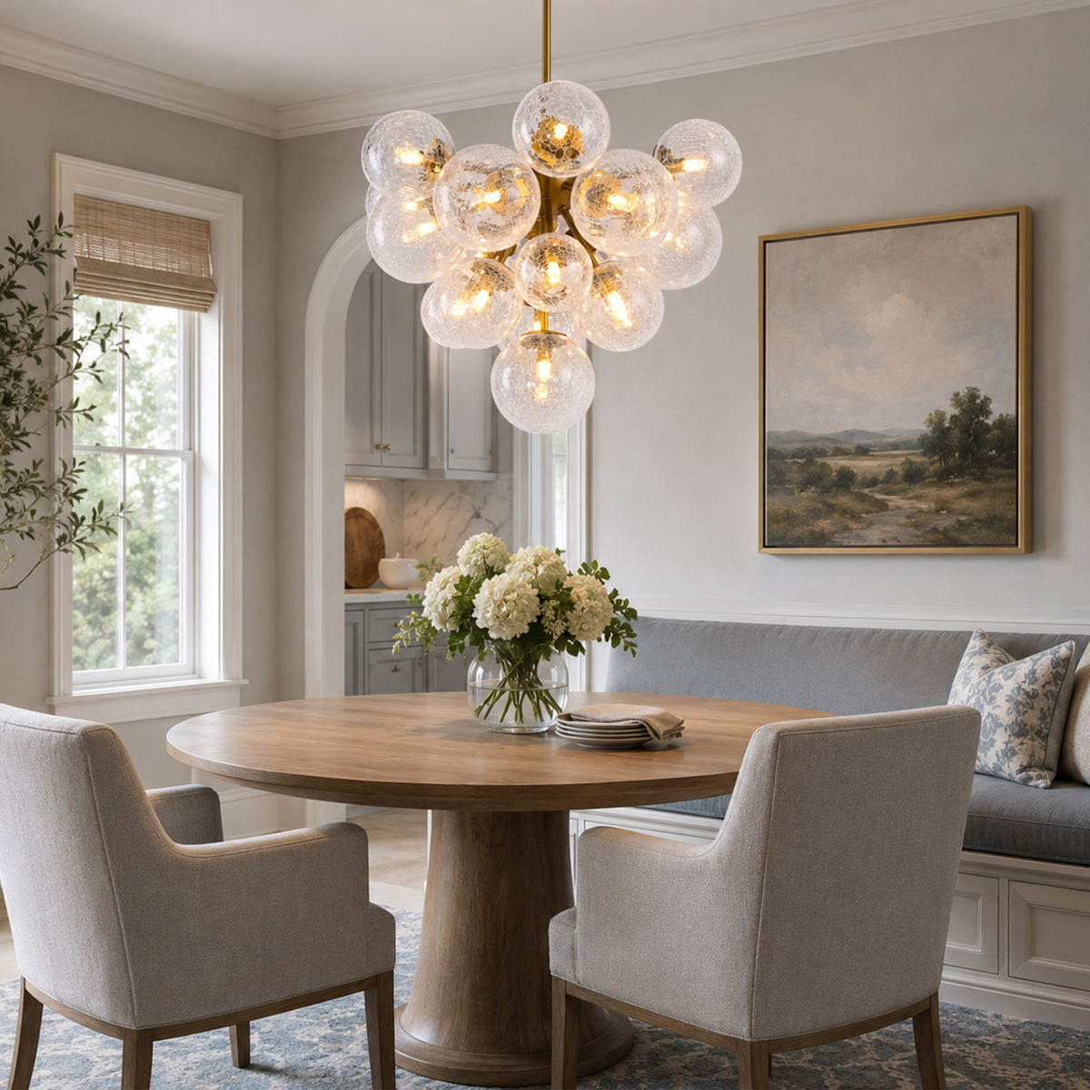Elowen Crackled Glass Cluster Round Chandelier