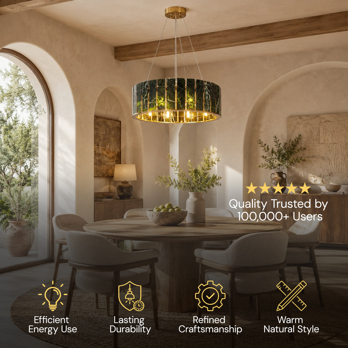 Pietra Green Marble Drum Chandelier 23.6" 31.4"D