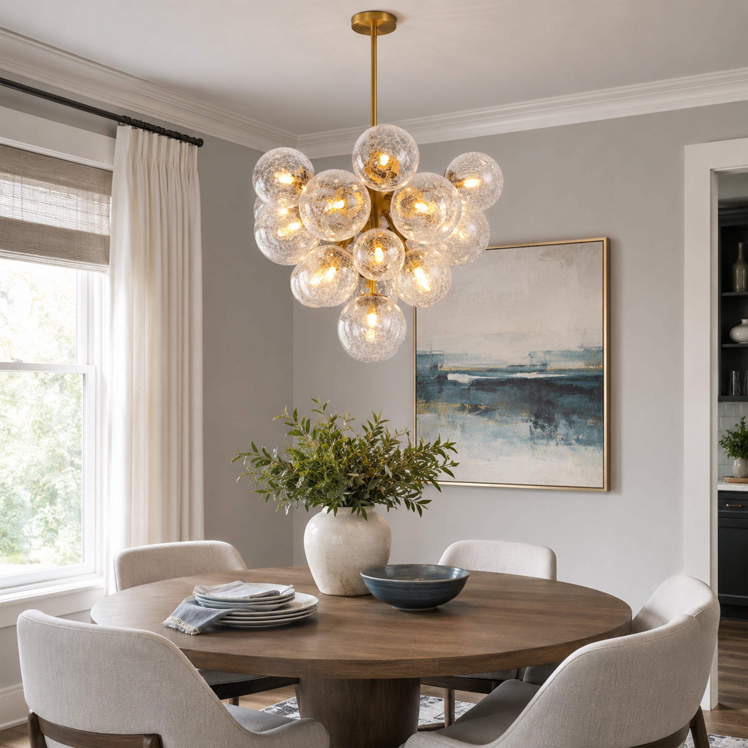Elowen Crackled Glass Cluster Round Chandelier#Finish_Gold