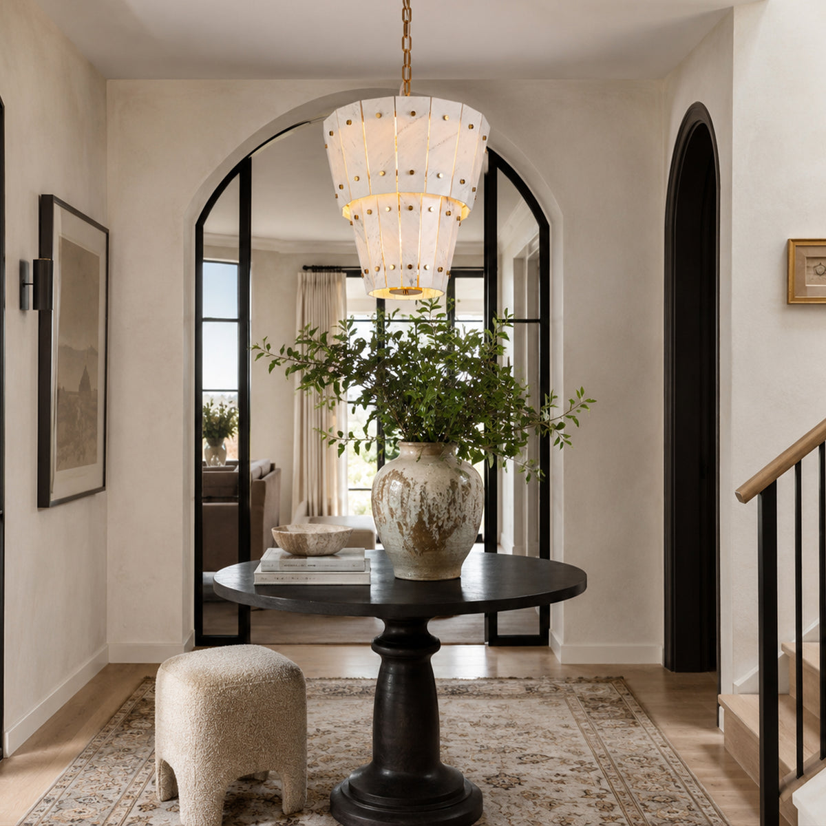 Pietra White Quartzite Round Chandelier 23.6"D