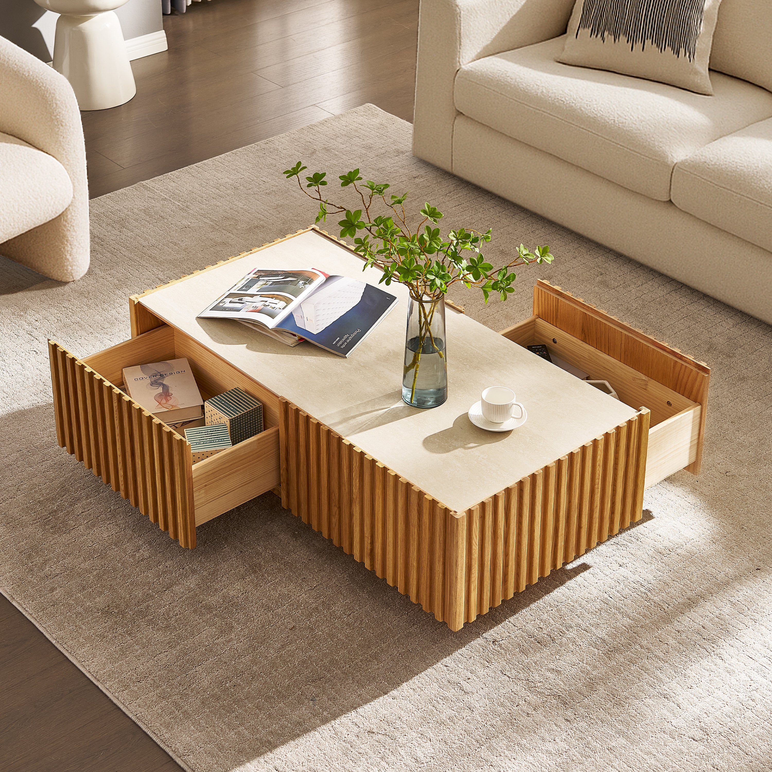 Isla Oak Sintered Stone Rectangle Coffee Table 120cm