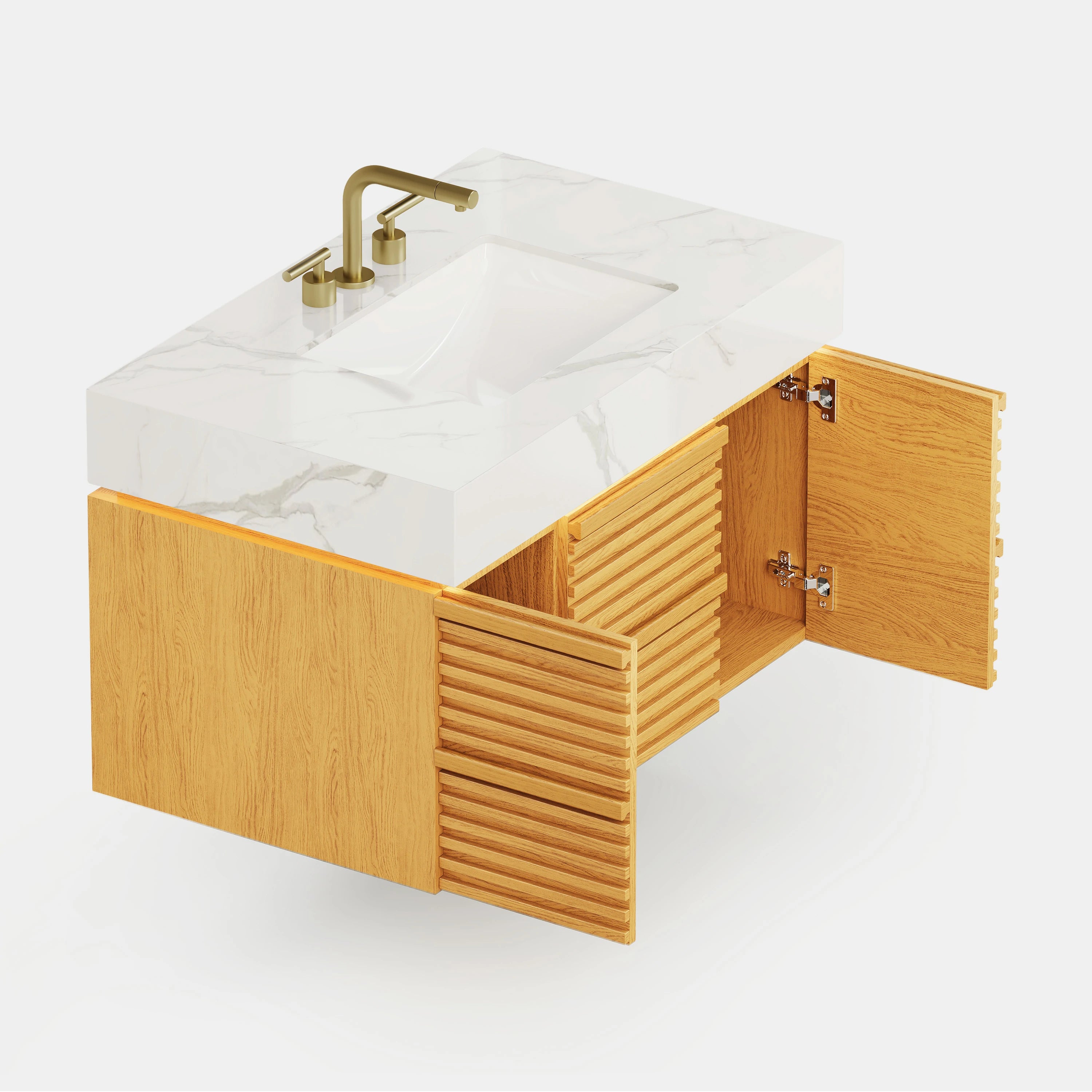 Isla Oak Bathroom Wall Mirror And Vanity Set