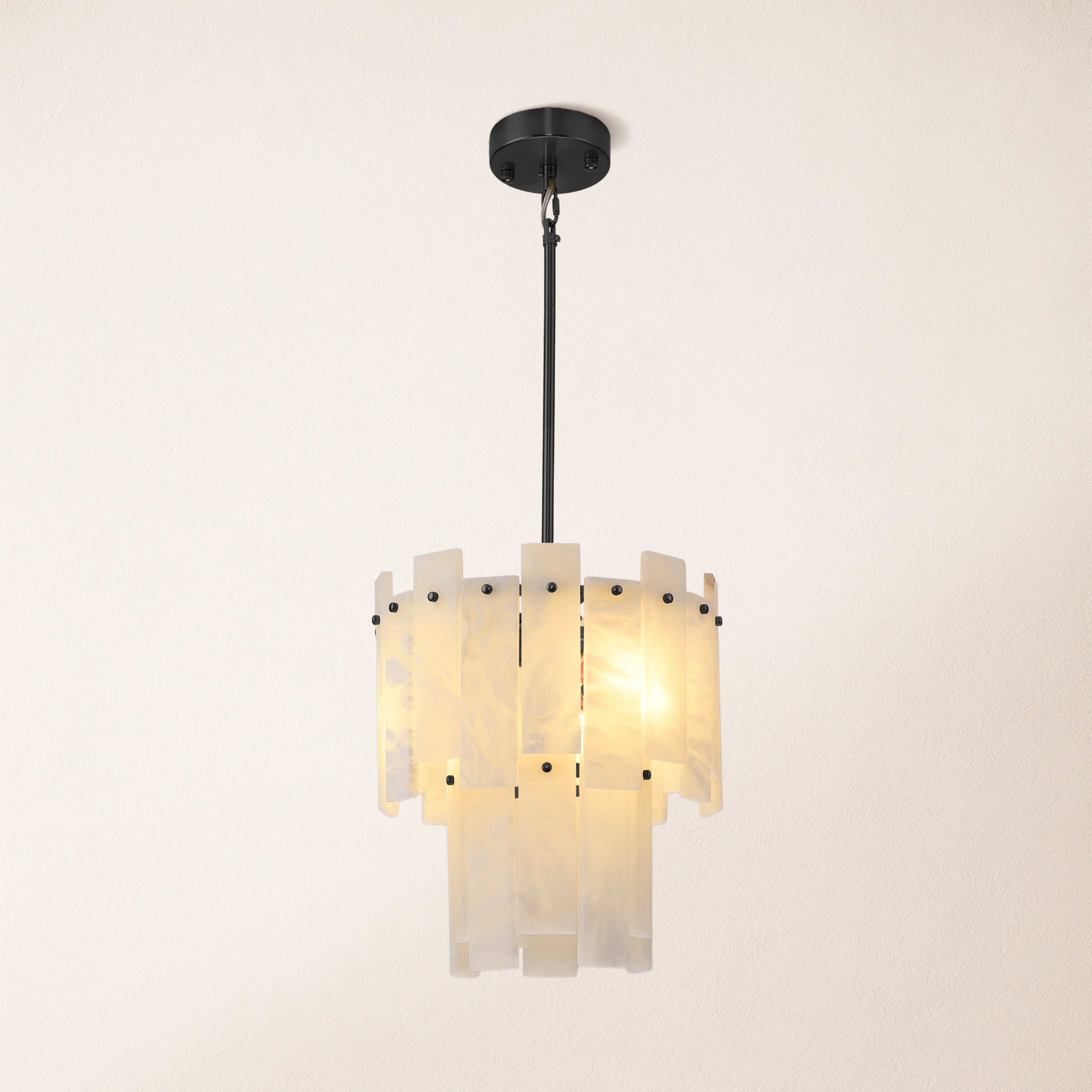 Nivislight Alabaster 2-Tier Round Chandelier 33cm