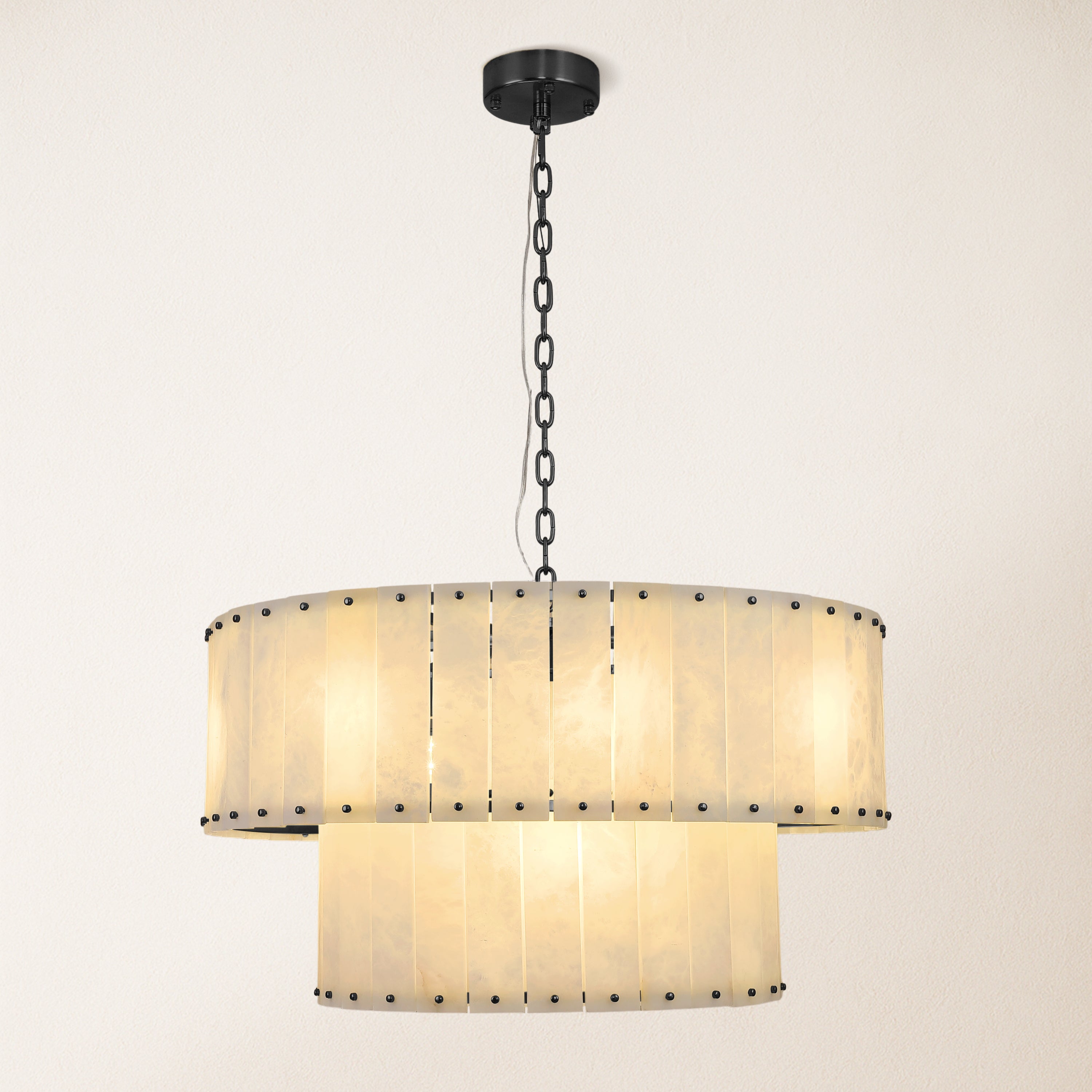 Nivislight Alabaster 2-Tier Round Chandelier 81cm