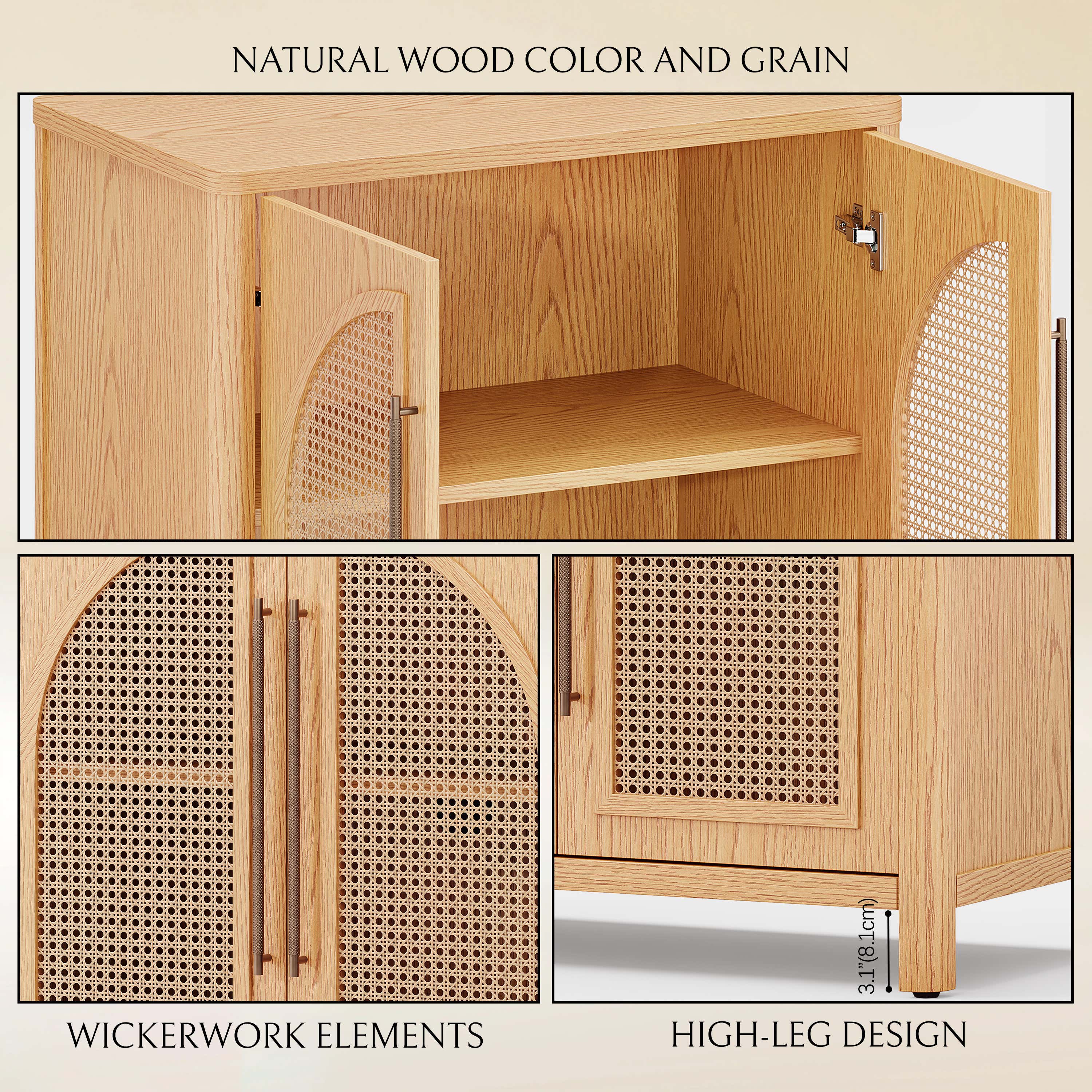 Arden Cane 32“ Oak Storage Cabinet