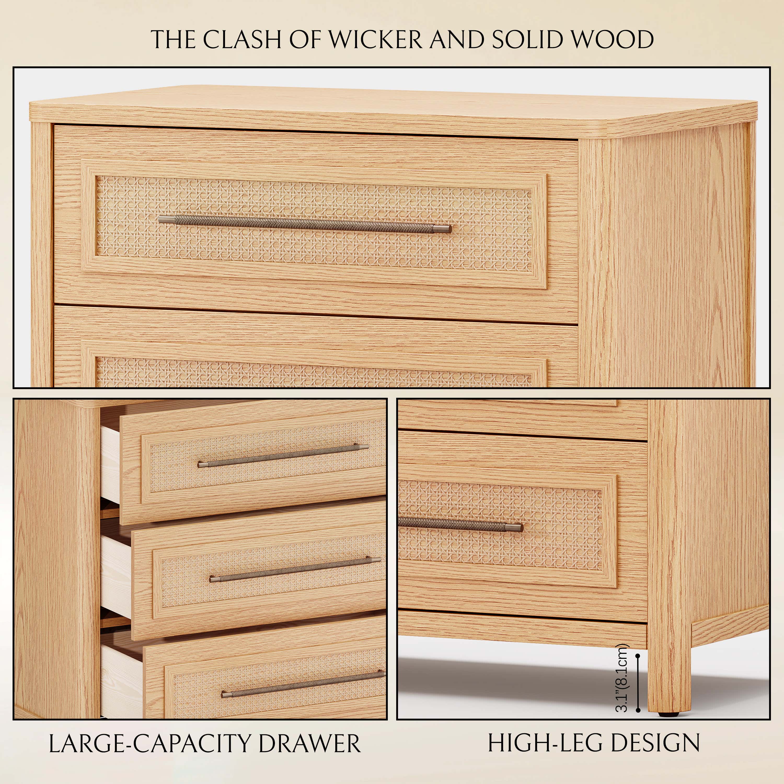 Arden Cane 32" Oak 3-Drawer Chest
