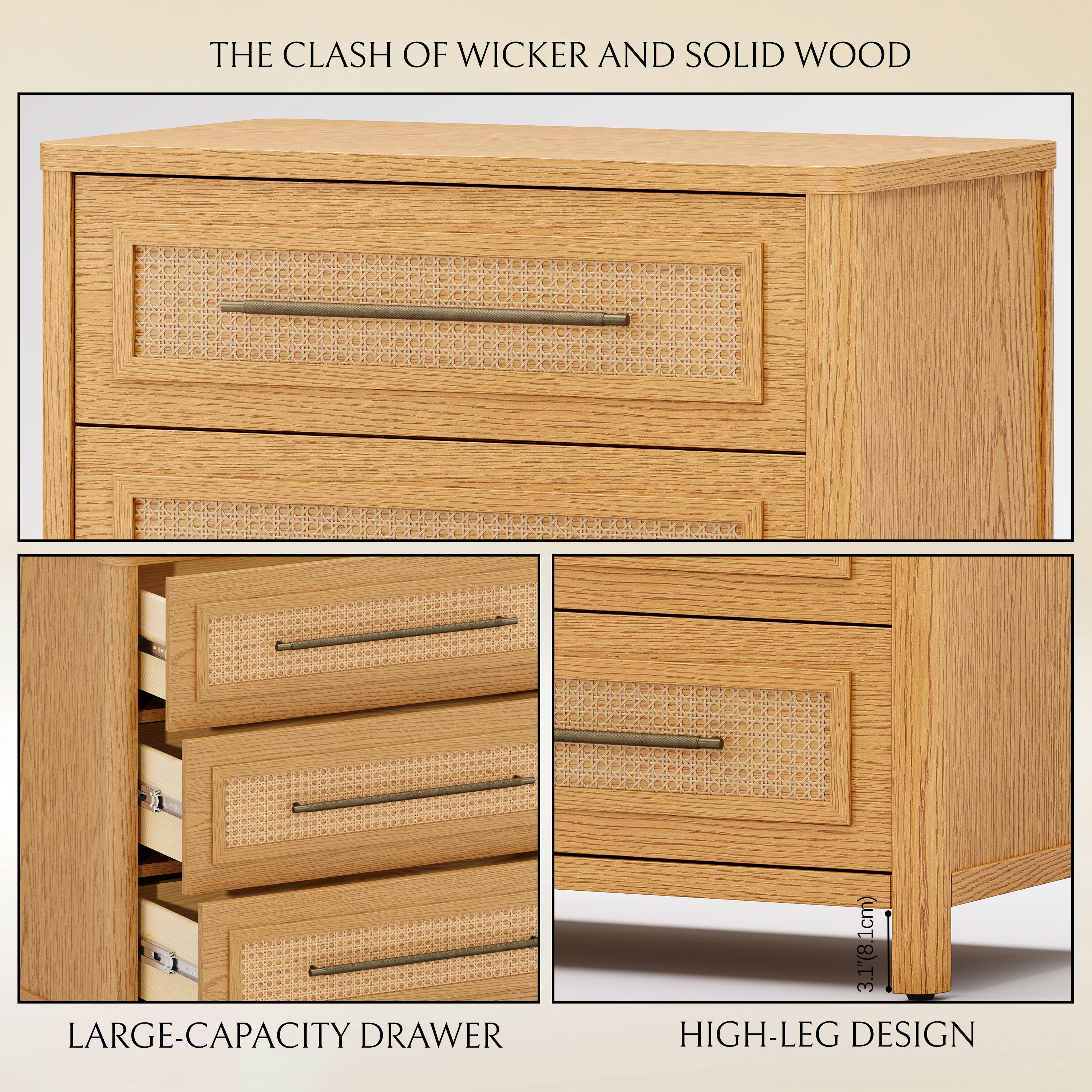 Arden Cane 94.5″ Oak Modular Media Console(Set of 3)