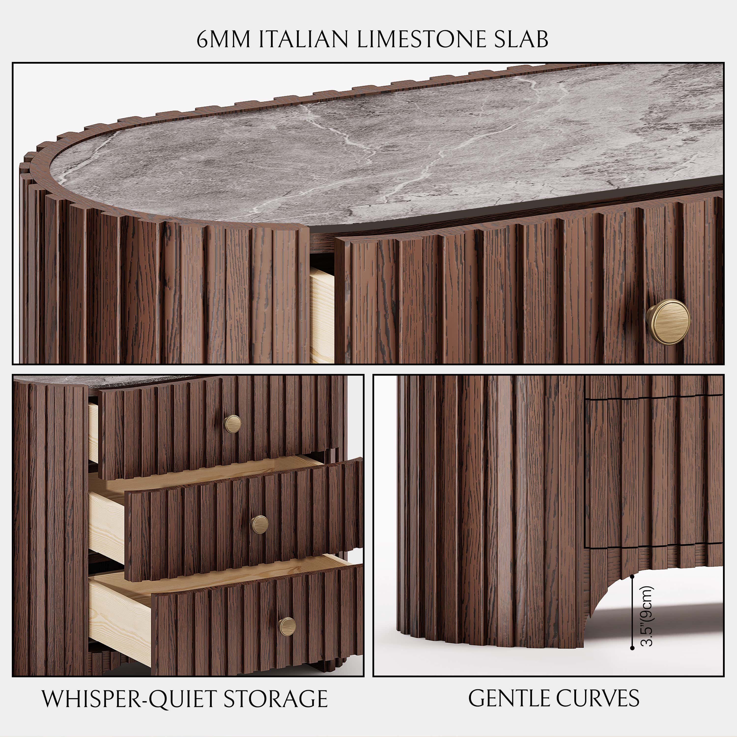 Sinclair Fluted Stone Nightstand 30"W