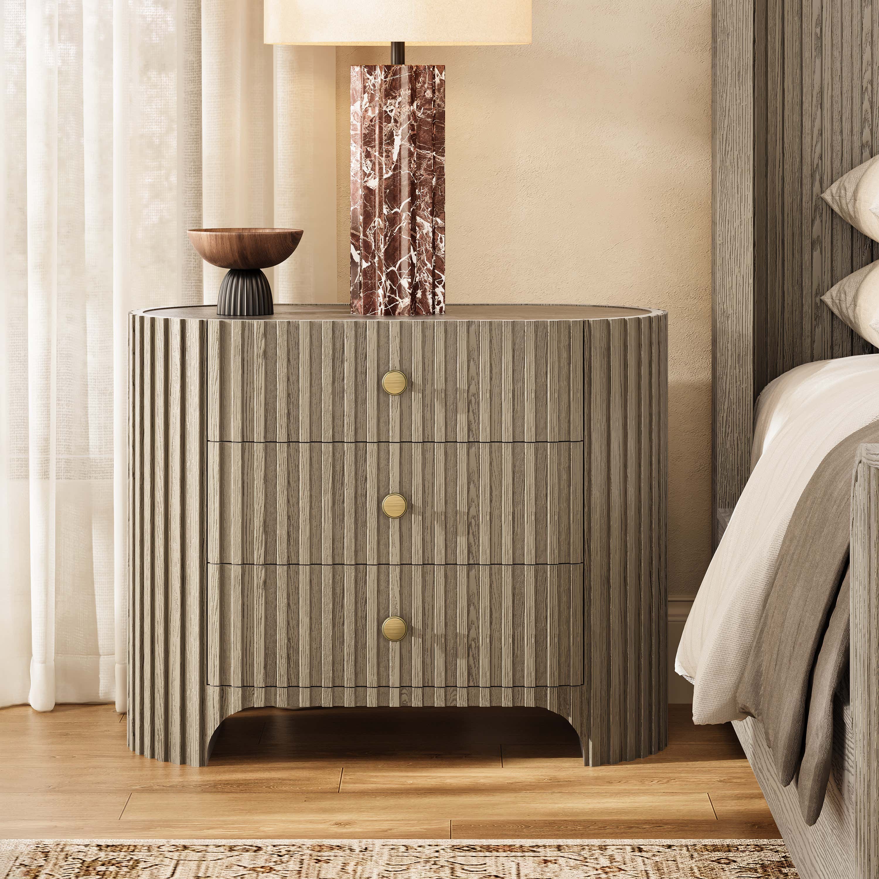 Sinclair Fluted Stone Nightstand 30"W