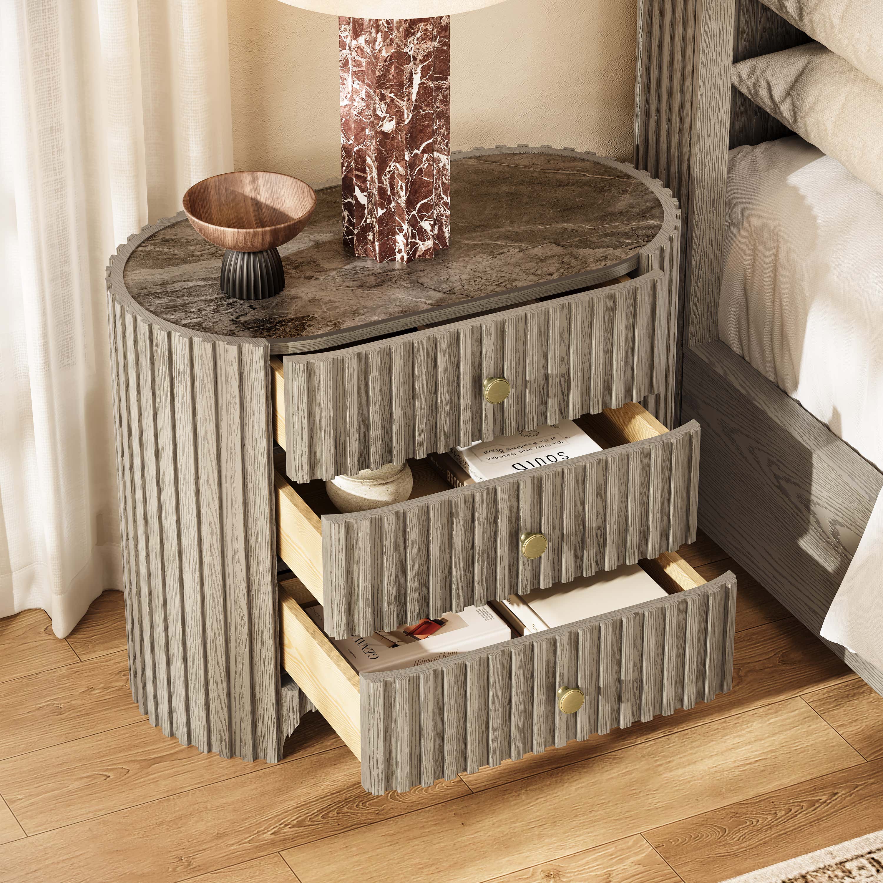 Sinclair Fluted Stone Nightstand 30"W