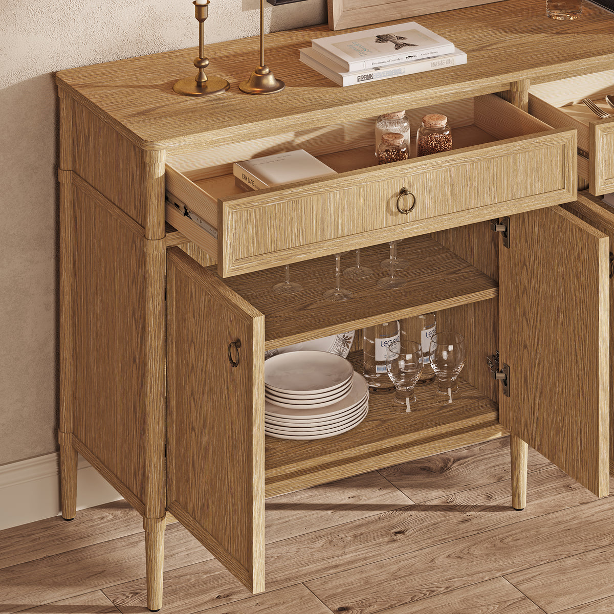 Maison Oak Finish 4-Door 2-Drawer Sideboard
