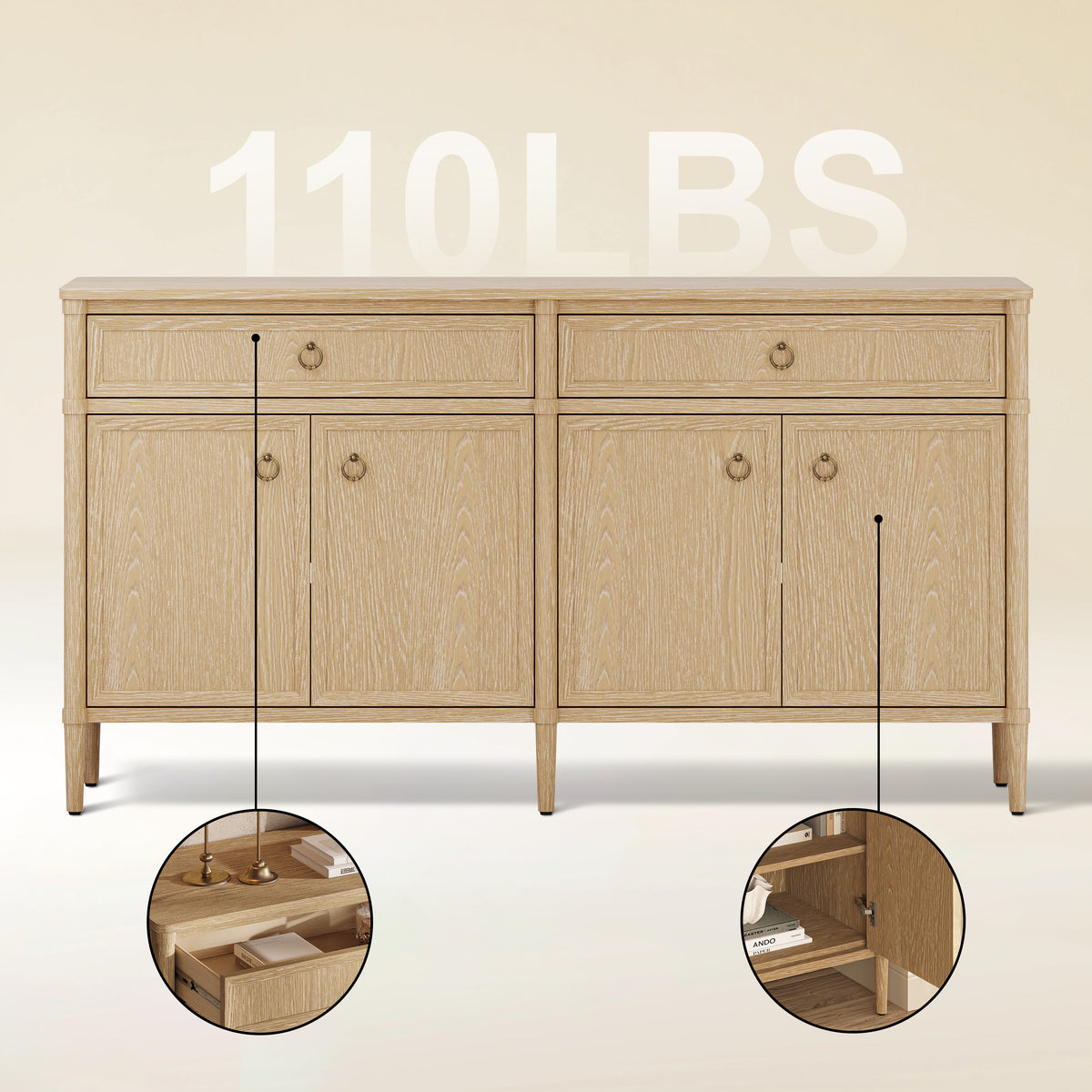 Maison Oak Finish 4-Door 2-Drawer Sideboard