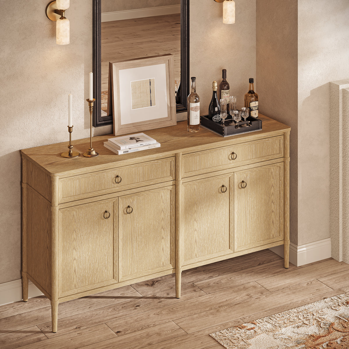 Maison Oak Finish 4-Door 2-Drawer Sideboard