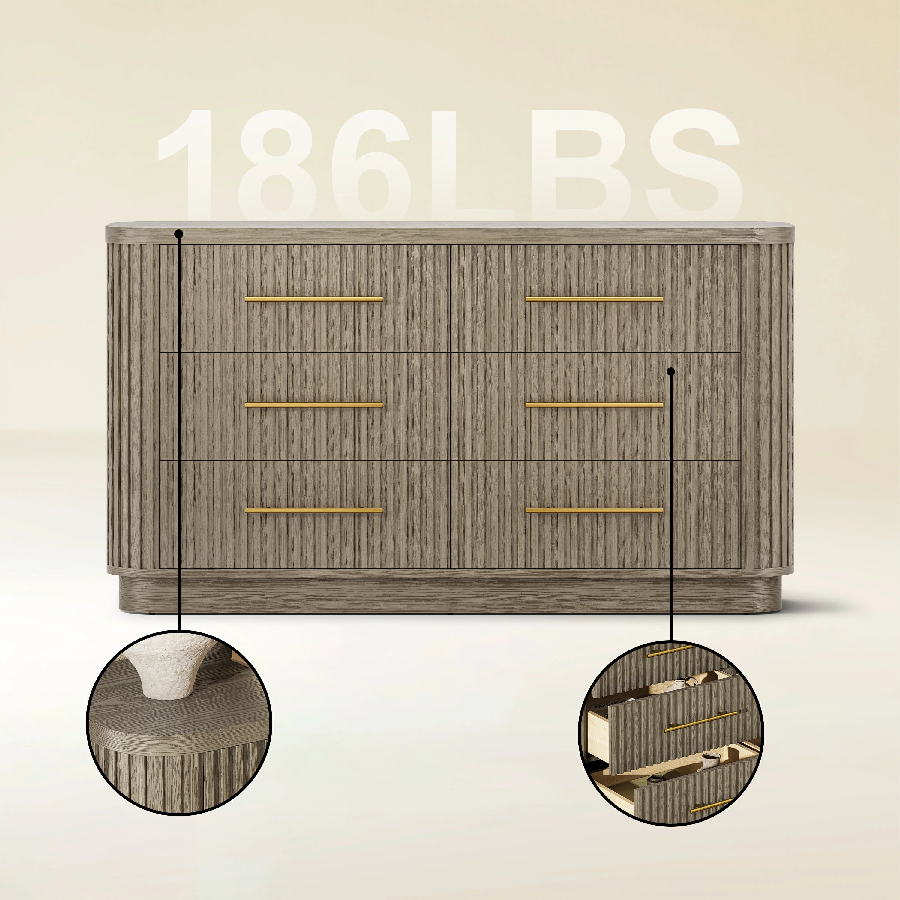 Sinclair Fluted 6-Drawer Chest 60"W