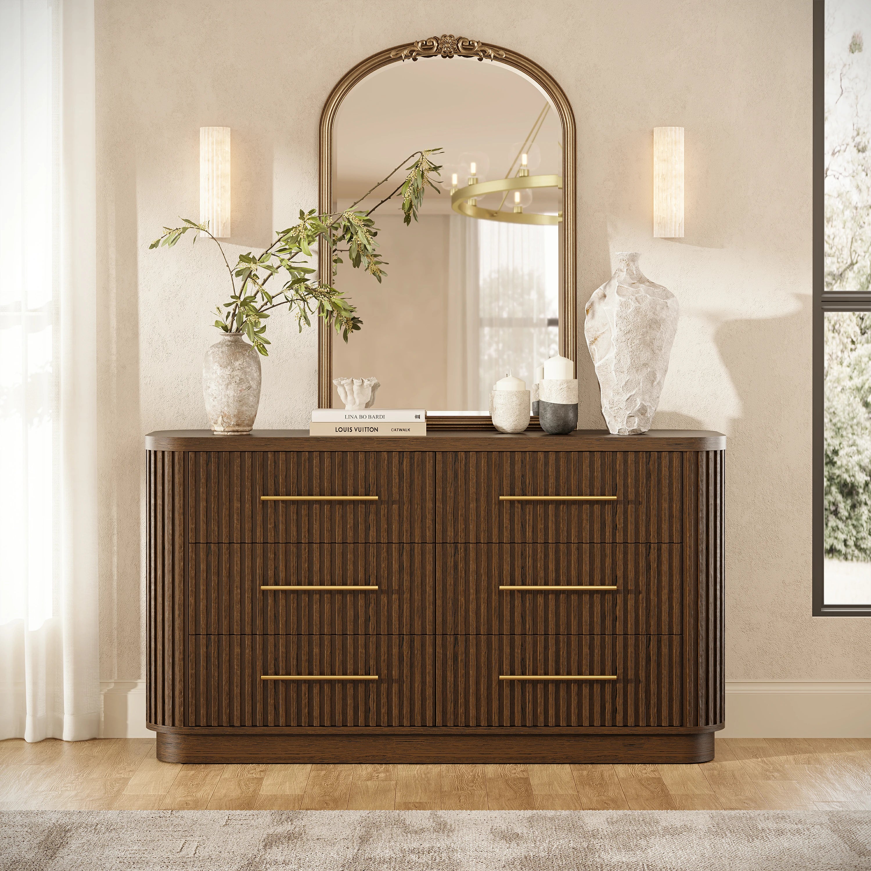 Sinclair Fluted 6-Drawer Chest 60"W